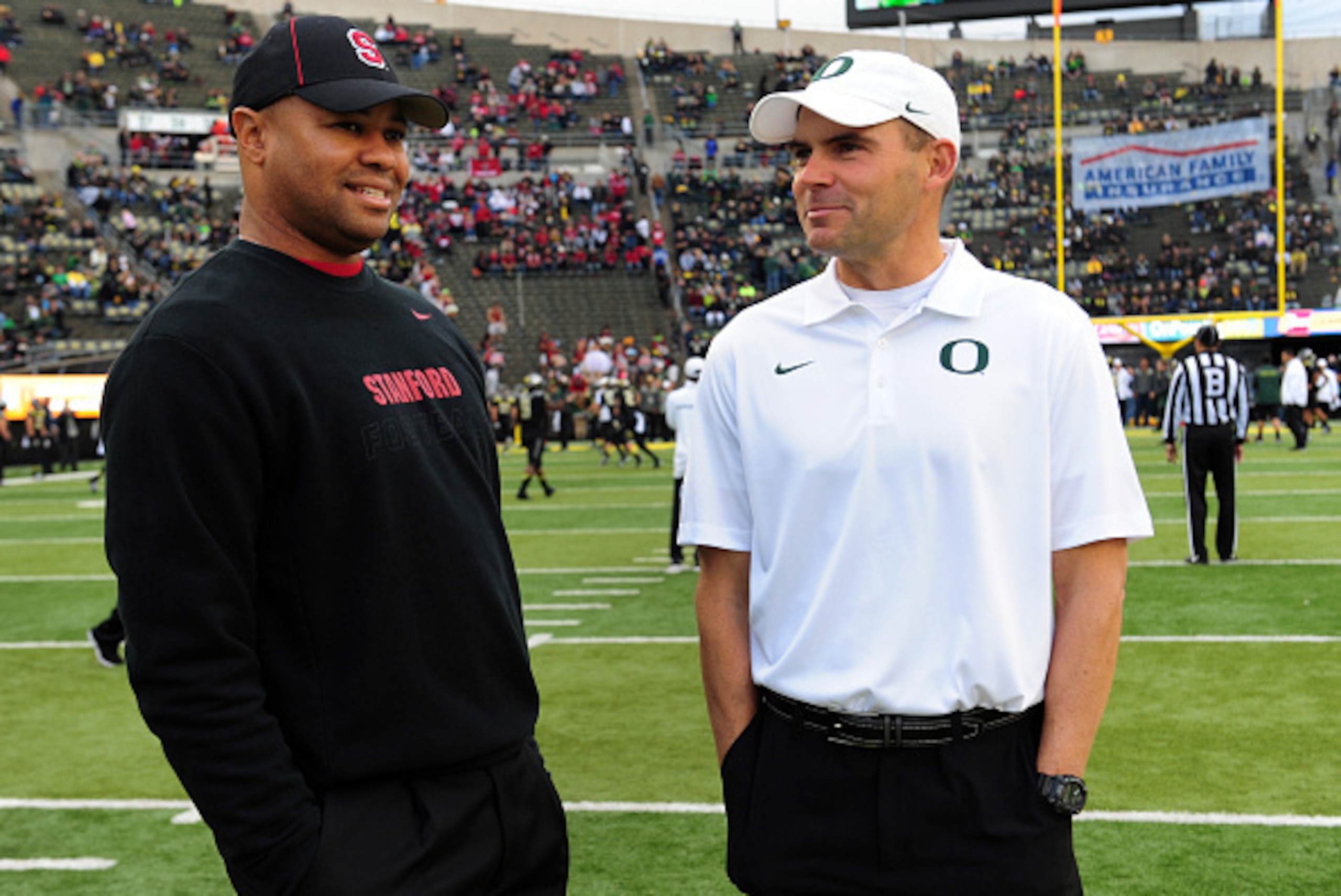 Stanford HC David Shaw and Oregon HC Mark Helfrich