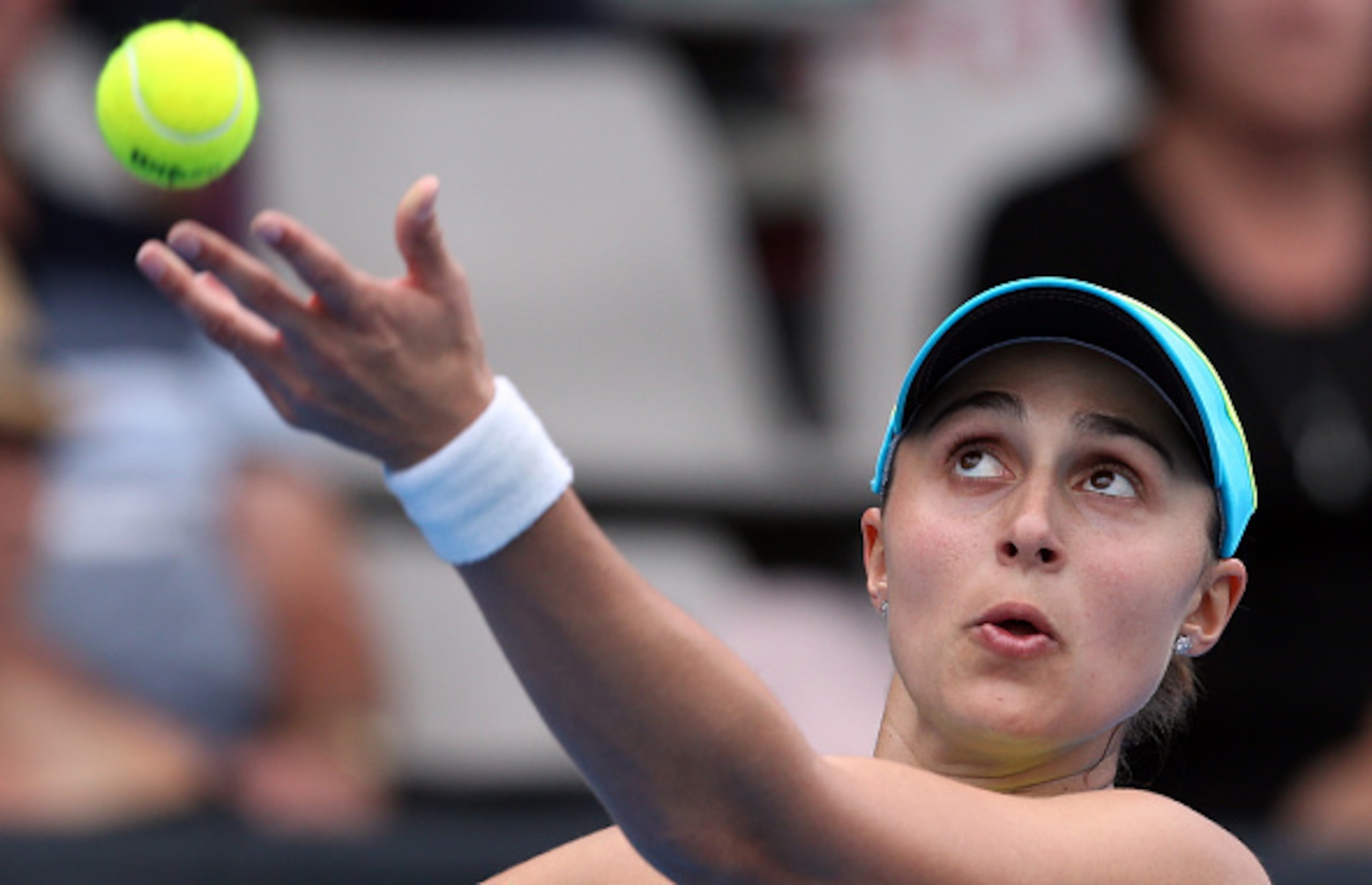 Tamira Paszek serves during a match in Auckland, New Zealand.
