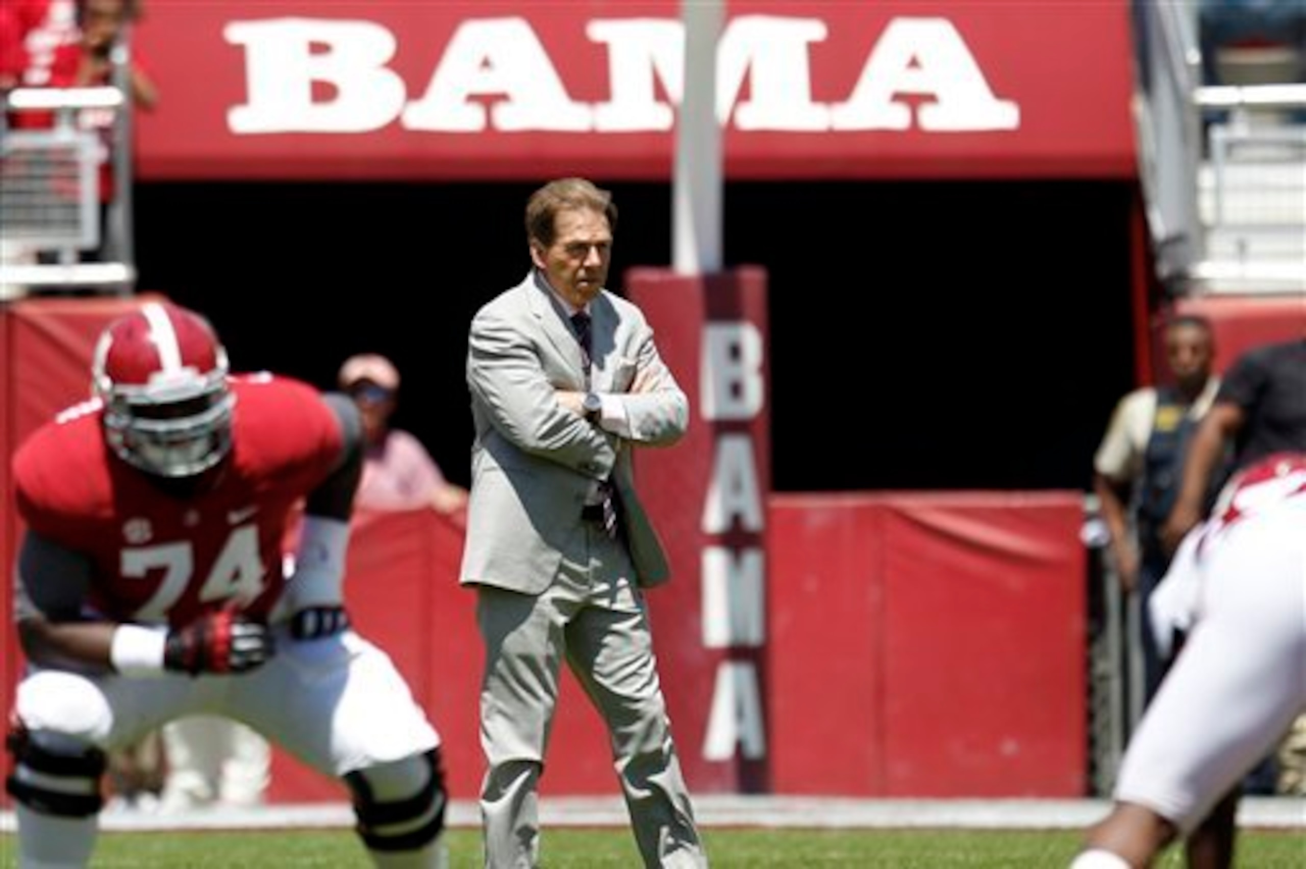 Nick Saban will get his unique view on Alabama's A-Day game again this spring.