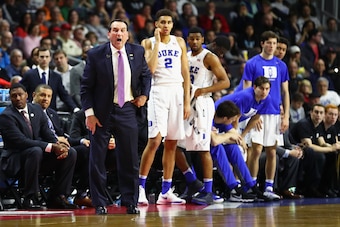 Duke's Mike Krzyzewski and Chase Jeter.