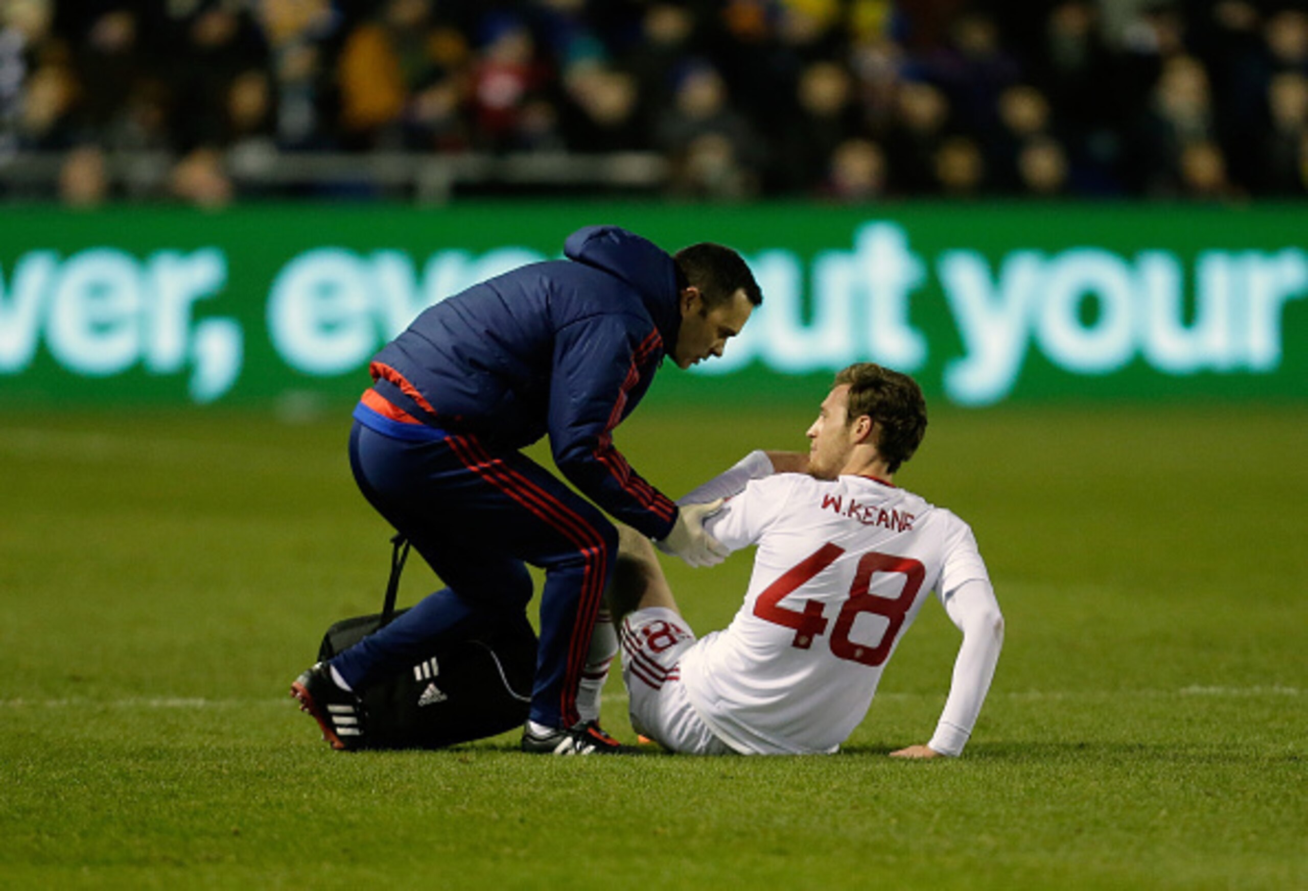 Will Keane succumbs to injury against Shrewsbury.