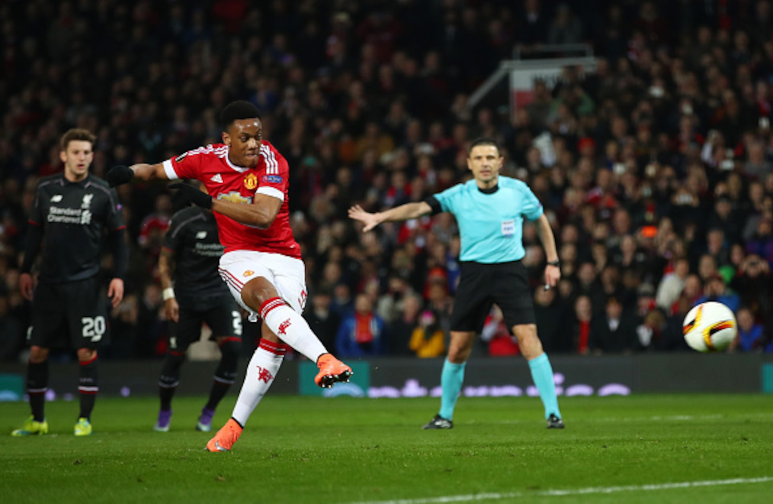 Martial scores what could have been an important penalty against Liverpool.