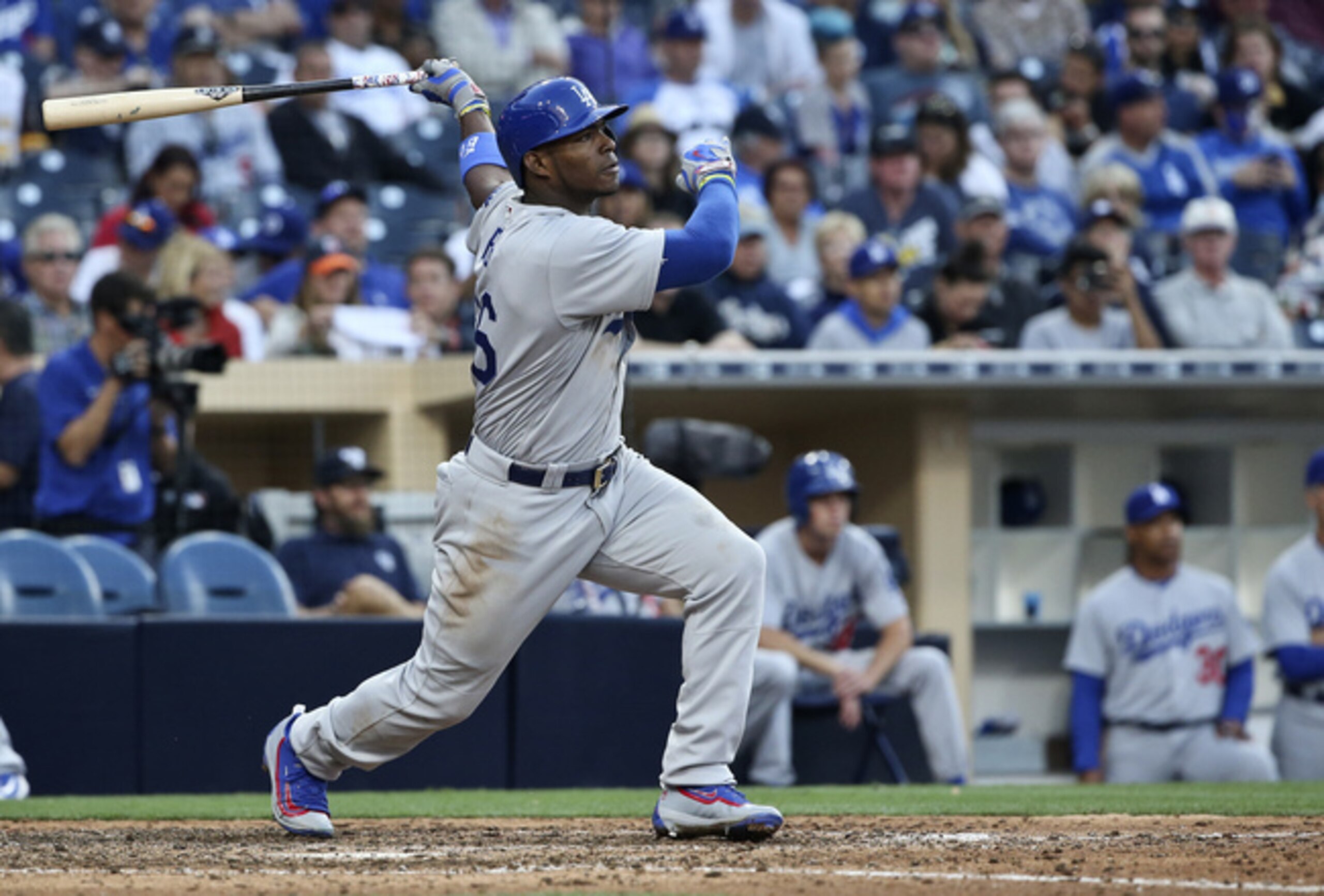 Yasiel Puig has reached base 14 time in the Los Angeles Dodgers' first five games.