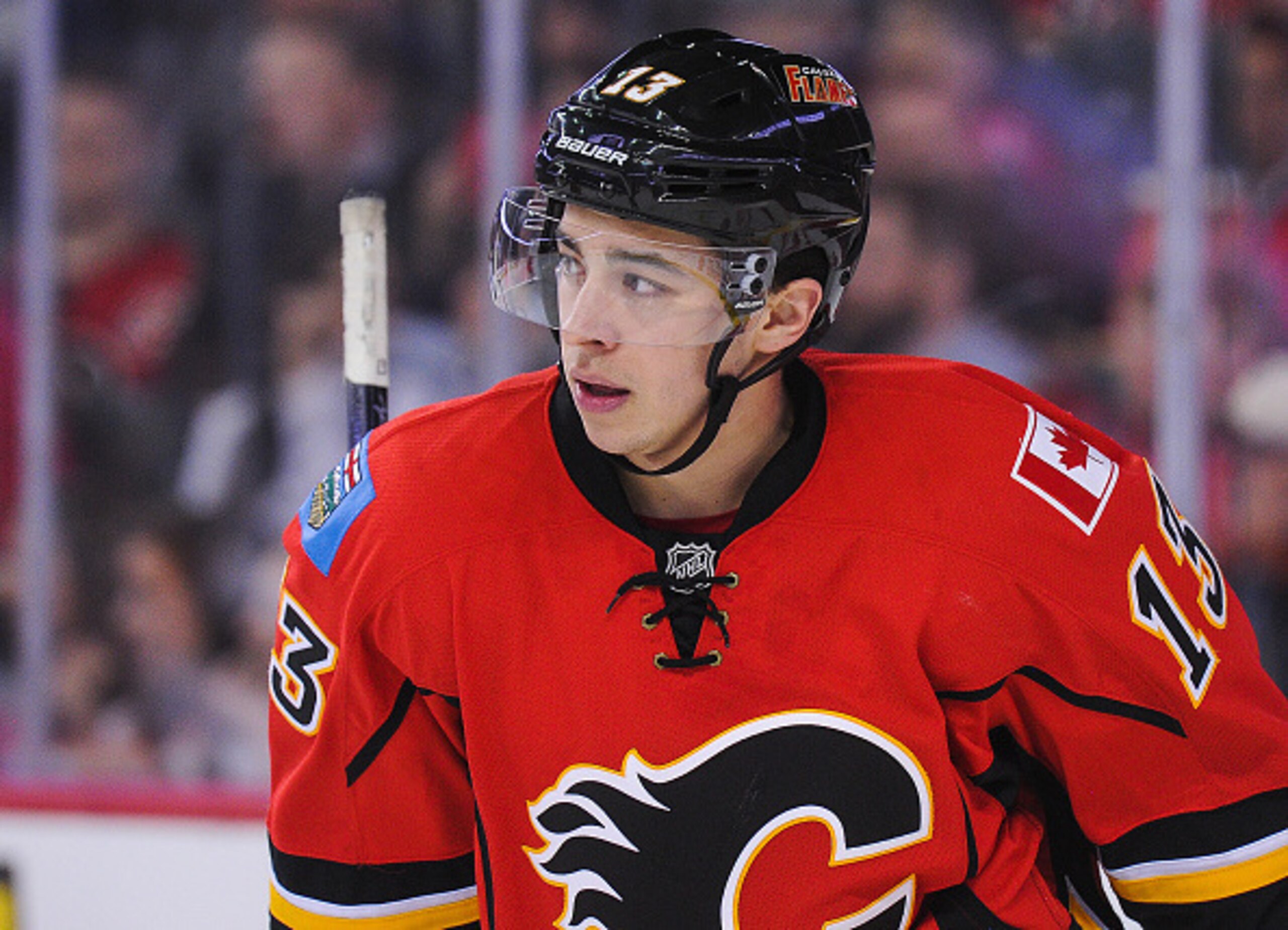 CALGARY, AB - APRIL 5: Johnny Gaudreau #13 of the Calgary Flames in action against the Los Angeles Kings during an NHL game at Scotiabank Saddledome on April 5, 2016 in Calgary, Alberta, Canada. (Photo by Derek Leung/Getty Images)
