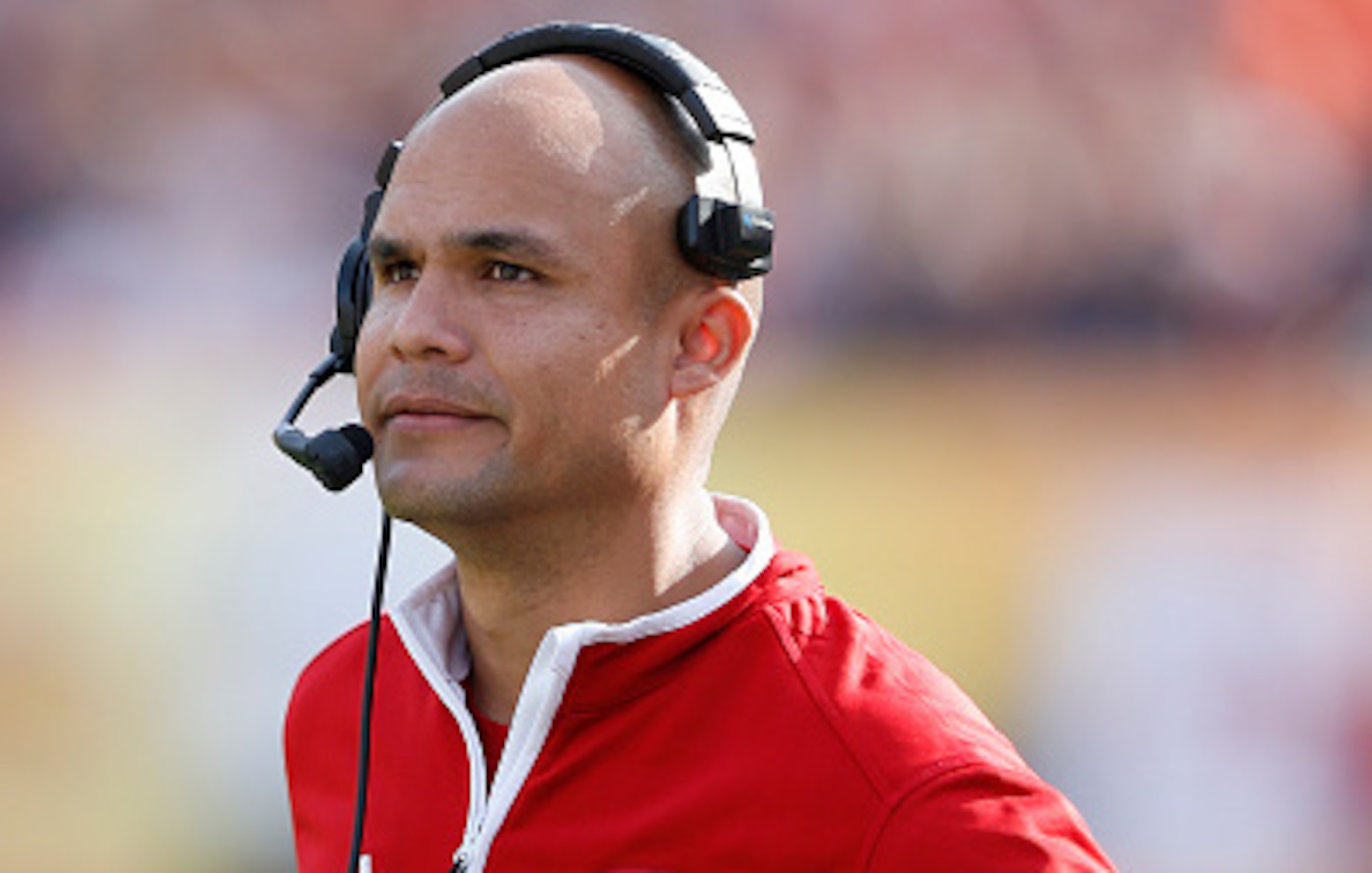 TAMPA, FL - JANUARY 1: Defensive coordinator Dave Aranda of the Wisconsin Badgers looks on against the Auburn Tigers during the Outback Bowl at Raymond James Stadium on January 1, 2015 in Tampa, Florida. Wisconsin defeated Auburn 34-31 in overtime. (Photo