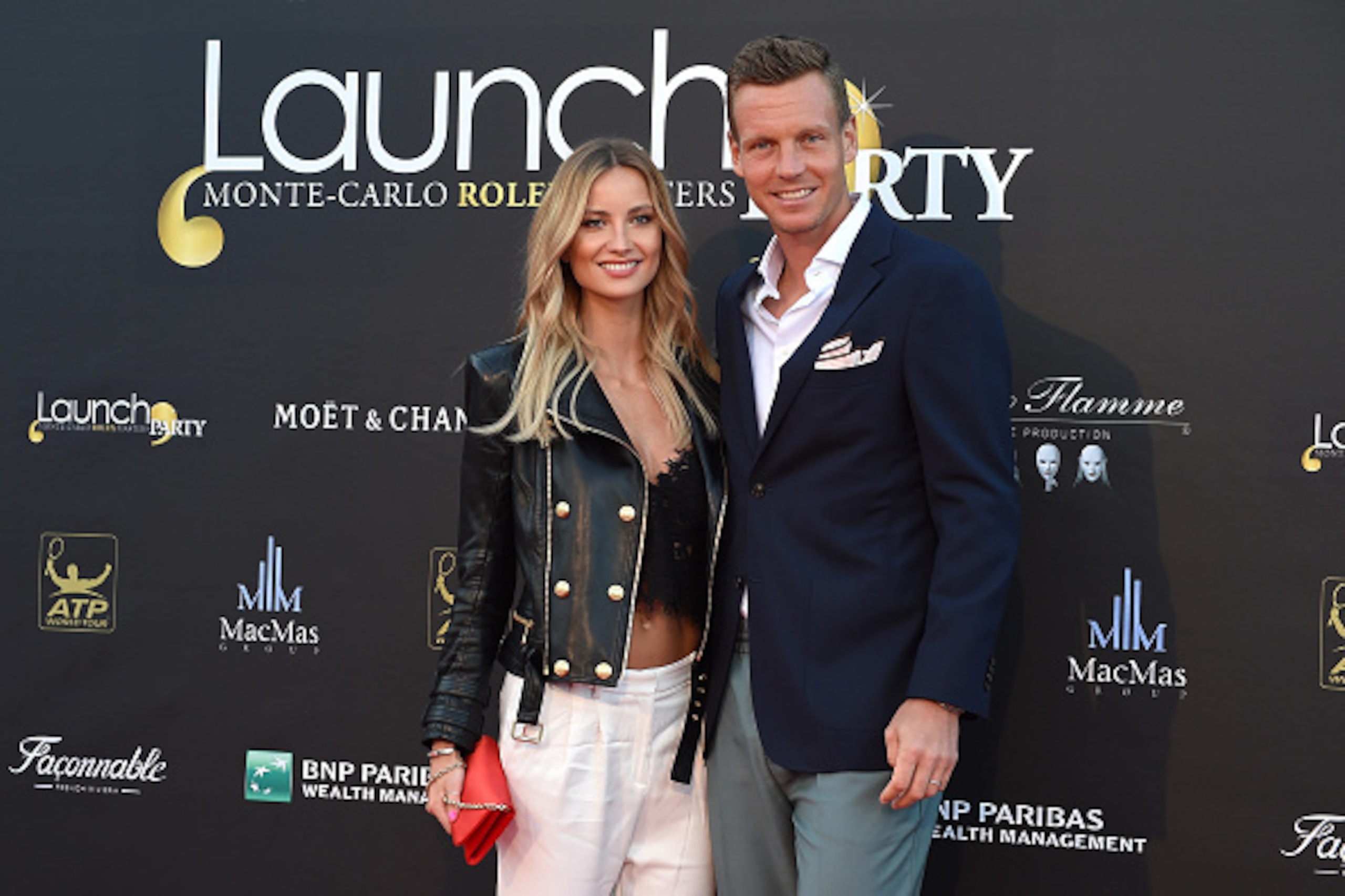 Tomas Berdych poses with his wife at the 2016 Monte-Carlo Rolex party launch.