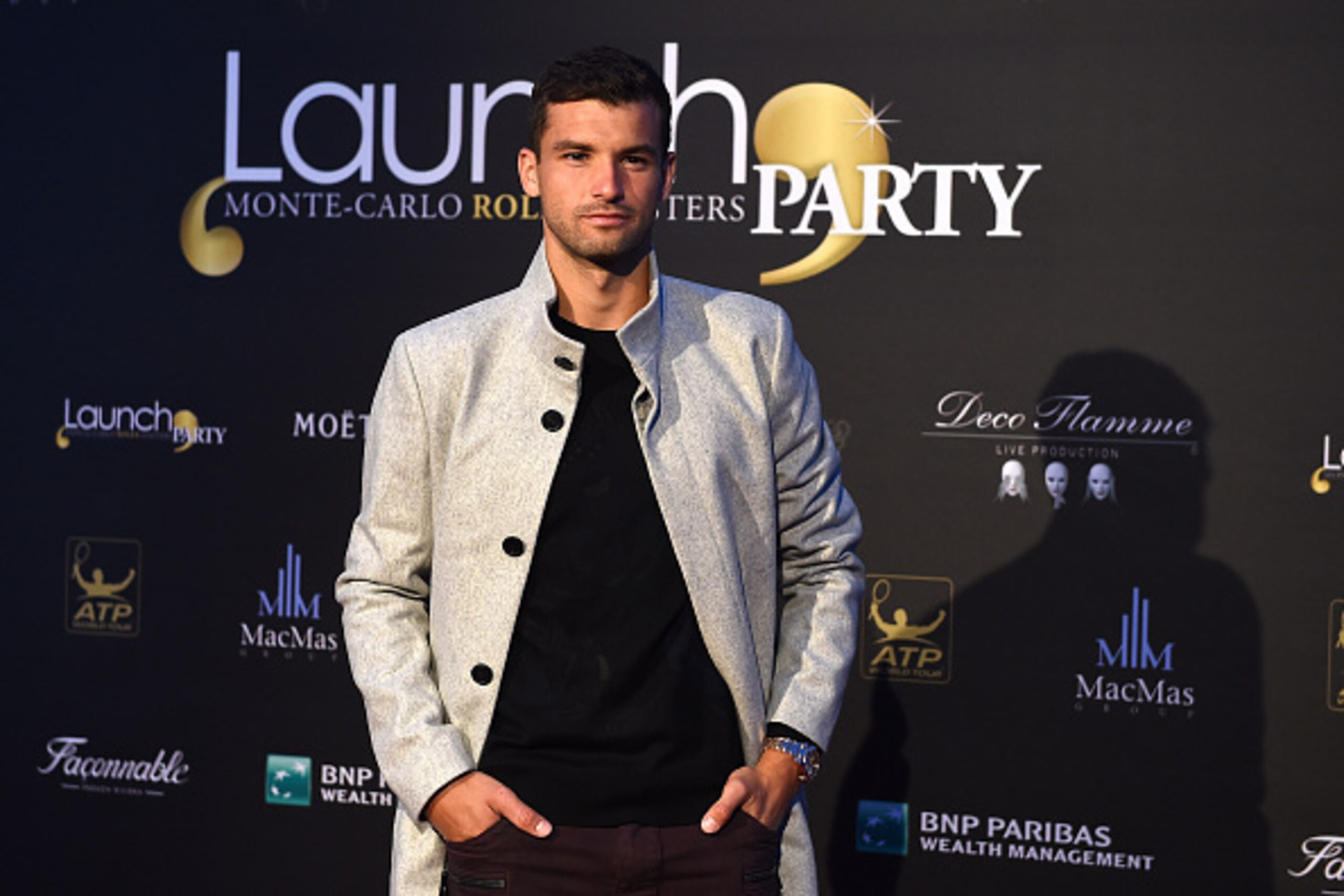 Grigor Dimitrov poses at the 2016 Monte-Carlo Rolex Masters launch party.