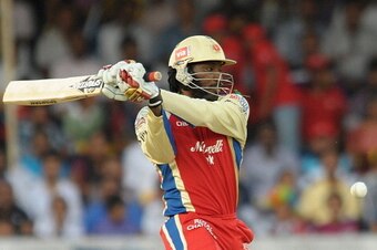 Royal Challengers Bangalore batsman Chris Gayle is bowled by Deccan Chargers bowler Dale Steyn during the IPL Twenty20 cricket match between Deccan Chargers and Royal Challengers Bangalore at Rajiv Gandhi International Stadium in Hyderabad on May 20, 2012
