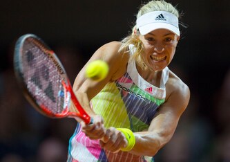 Angelique Kerber hits a backhand during a match at the 2016 Miami Open.