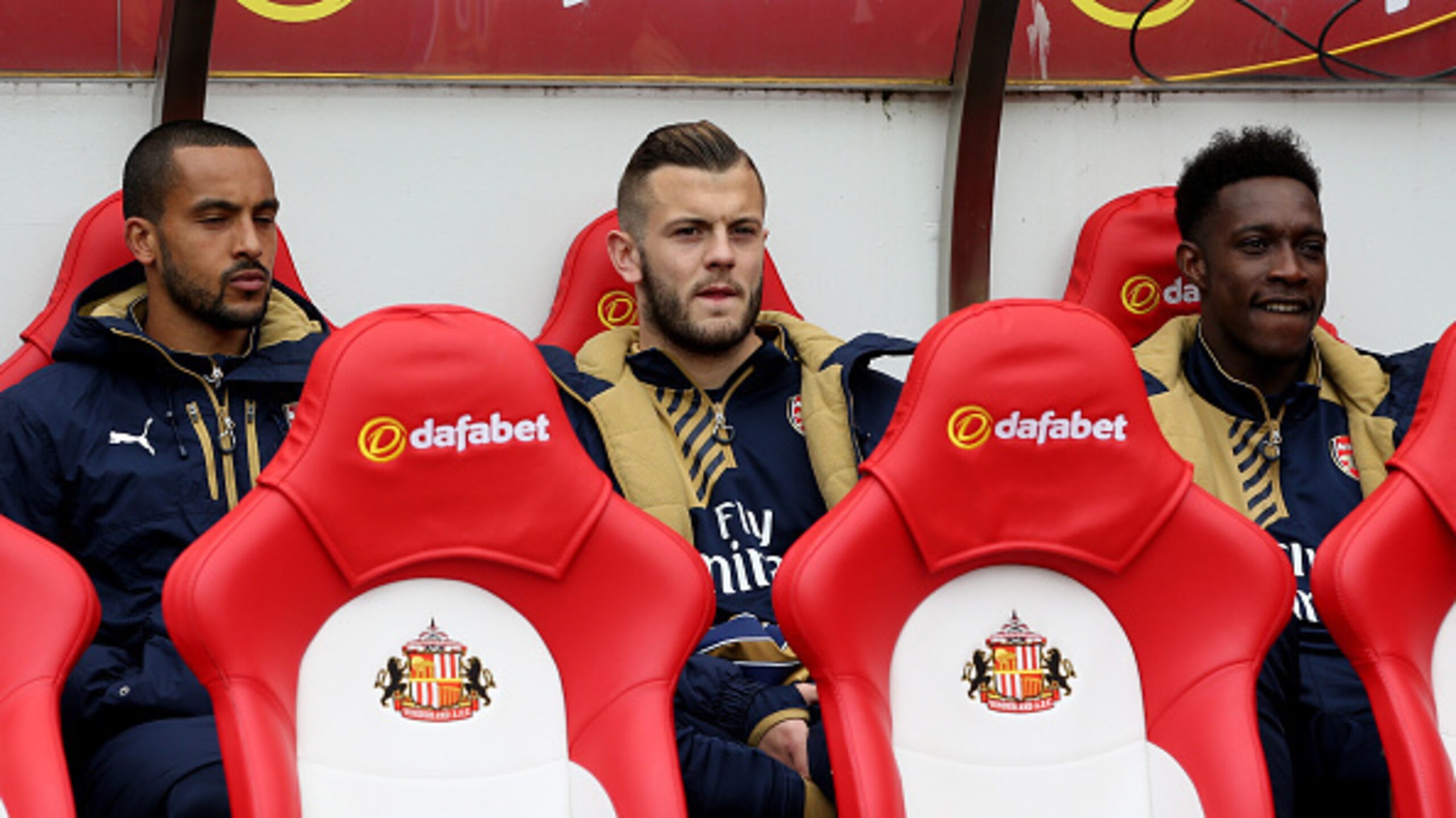 Jack Wilshere (centre) sitting alongside England team-mates Theo Walcott and Danny Welbeck.