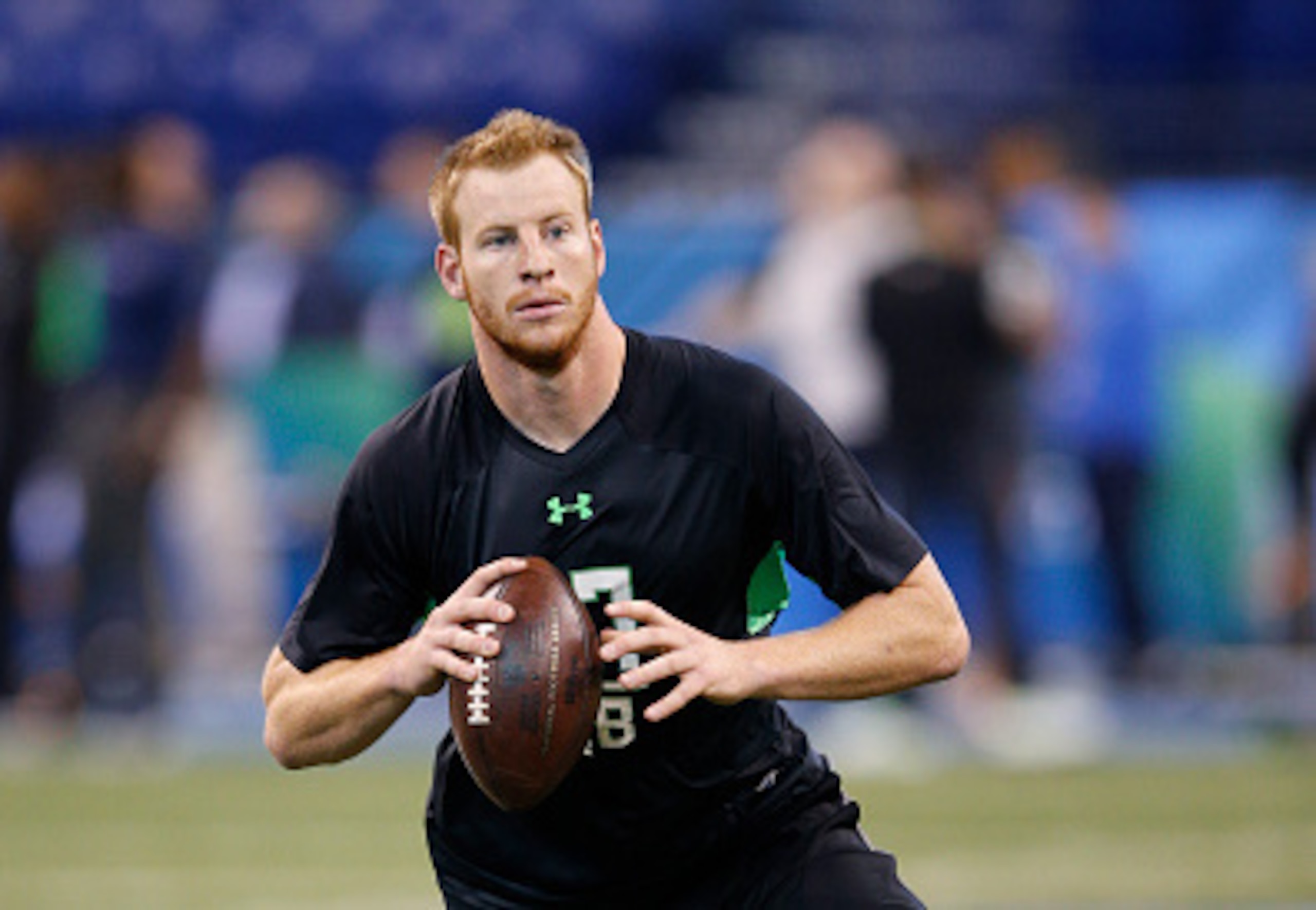 INDIANAPOLIS, IN - FEBRUARY 27: Quarterback Carson Wentz of North Dakota State in action during the 2016 NFL Scouting Combine at Lucas Oil Stadium on February 27, 2016 in Indianapolis, Indiana. (Photo by Joe Robbins/Getty Images) INDIANAPOLIS, IN - FEBRUARY 27: Quarterback Carson Wentz of North Dakota State in action during the 2016 NFL Scouting Combine at Lucas Oil Stadium on February 27, 2016 in Indianapolis, Indiana. (Photo by Joe Robbins/Getty Images)