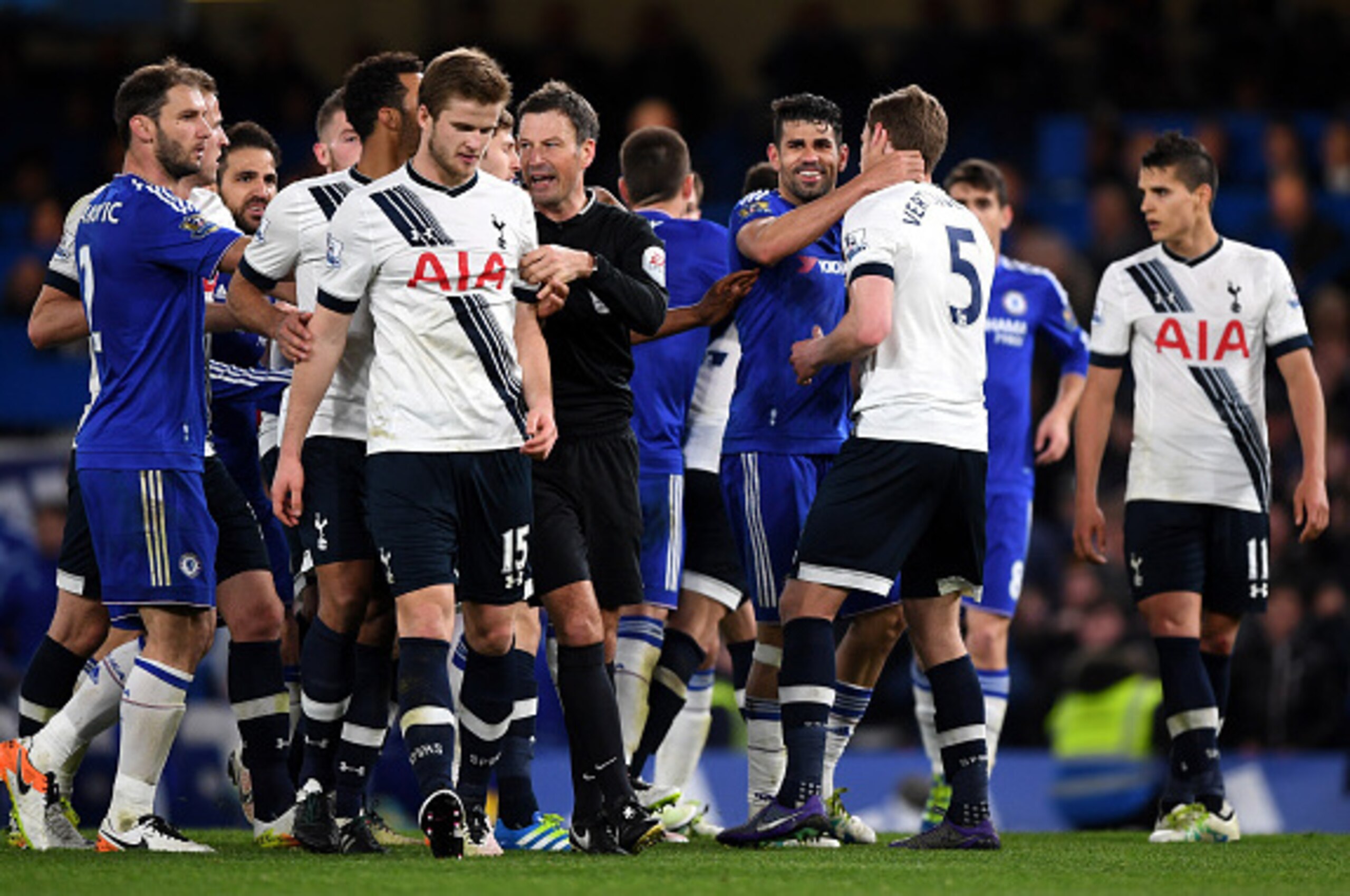 Referee Mark Clattenburg needing to intervene was a frequent sight in an ugly, bad-tempered London derby between Chelsea and Tottenham Hotspur.