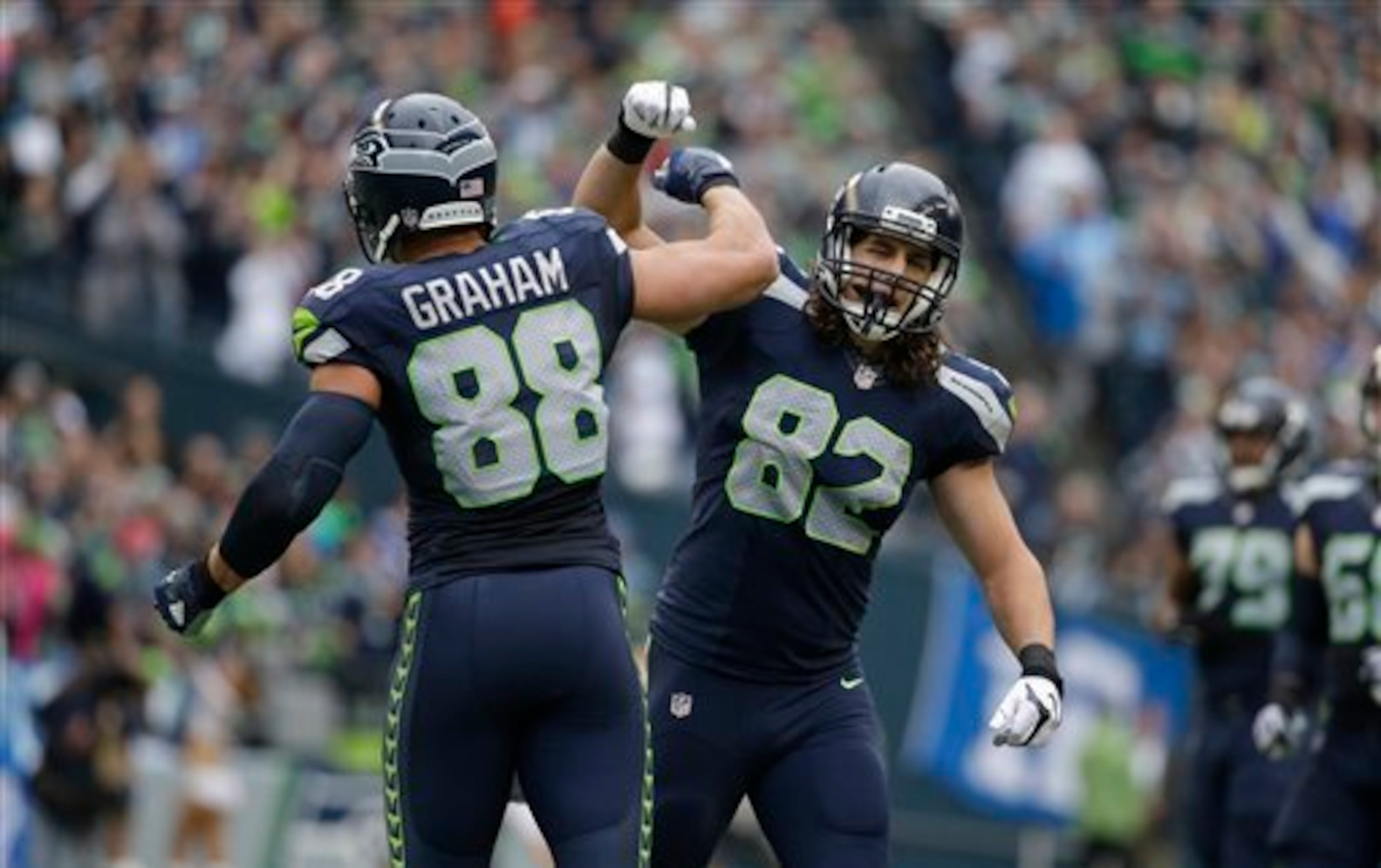 Tight ends Jimmy Graham and Luke Willson will get some much-needed depth behind them with rookie Nick Vannett. Tight ends Jimmy Graham and Luke Willson will get some much-needed depth behind them with rookie Nick Vannett.