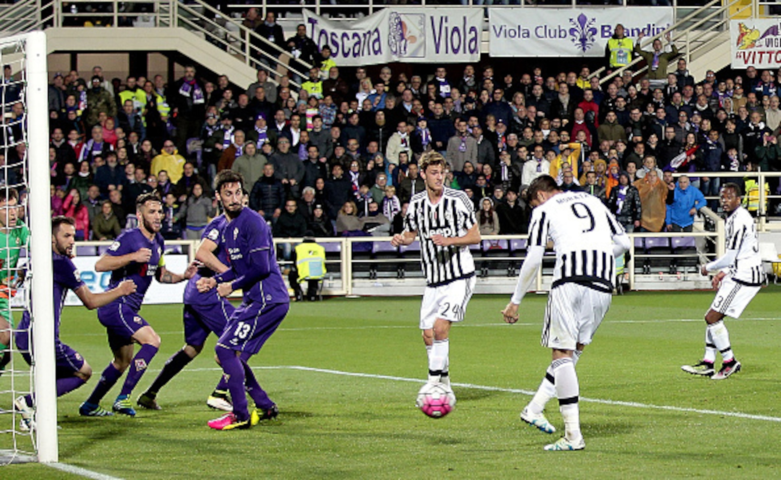 Morata strokes home the goal that eventually clinched Juve's fifth straight title.