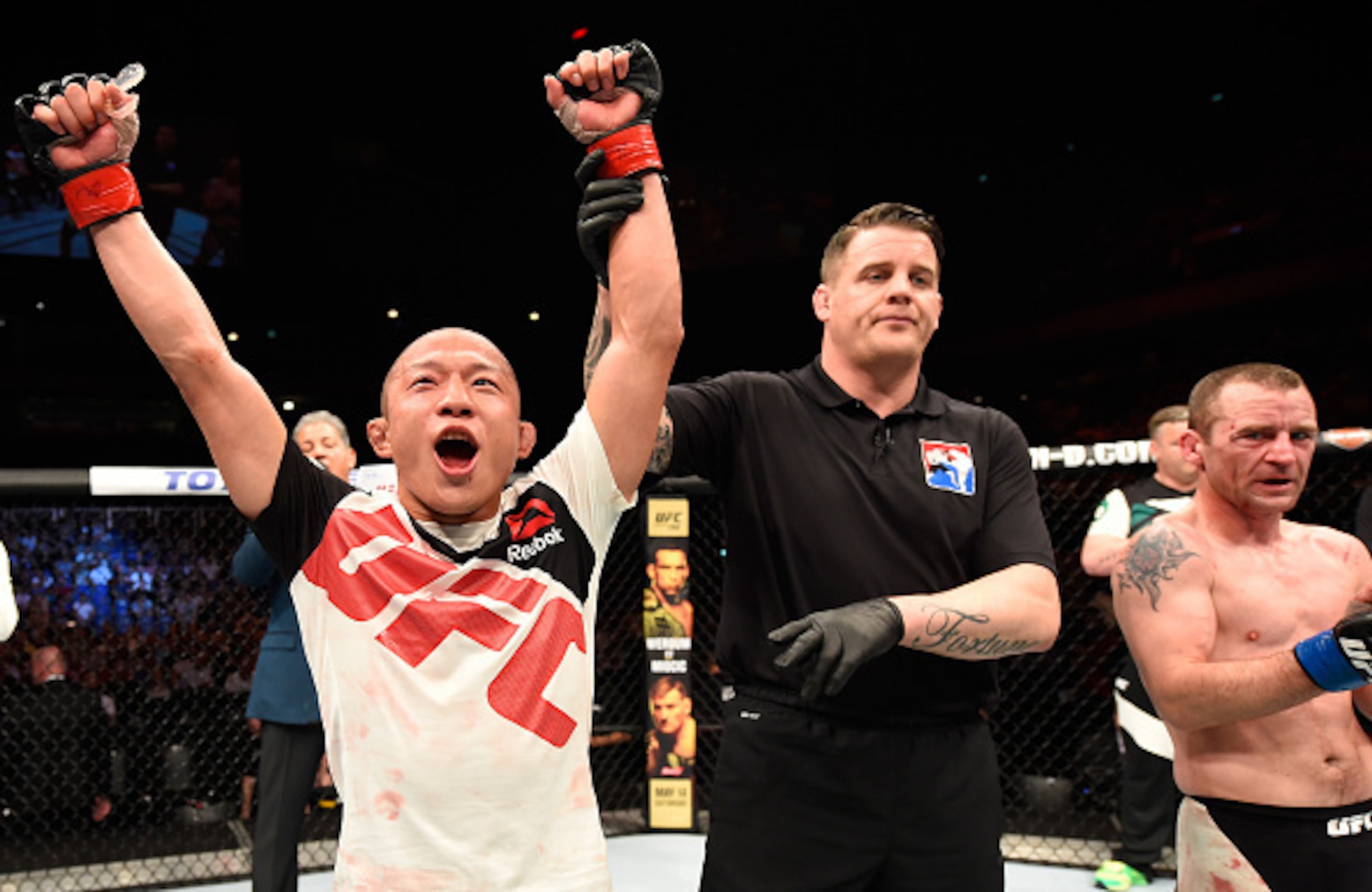 Kyoji Horiguchi (left) defeated Neil Seery on the undercard.