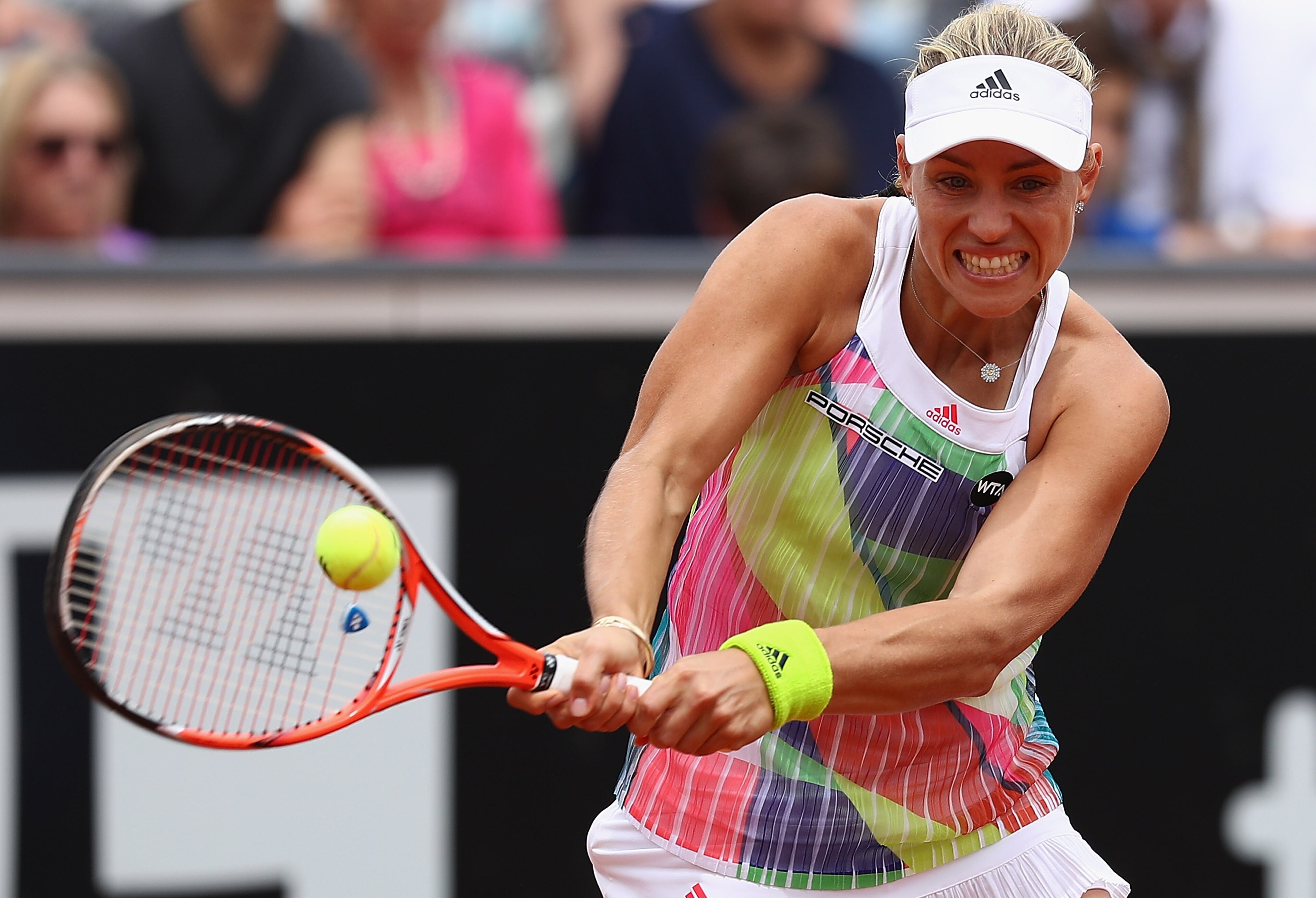 Angelique Kerber hits a backhand during a match at the 2016 BNL d'italia.