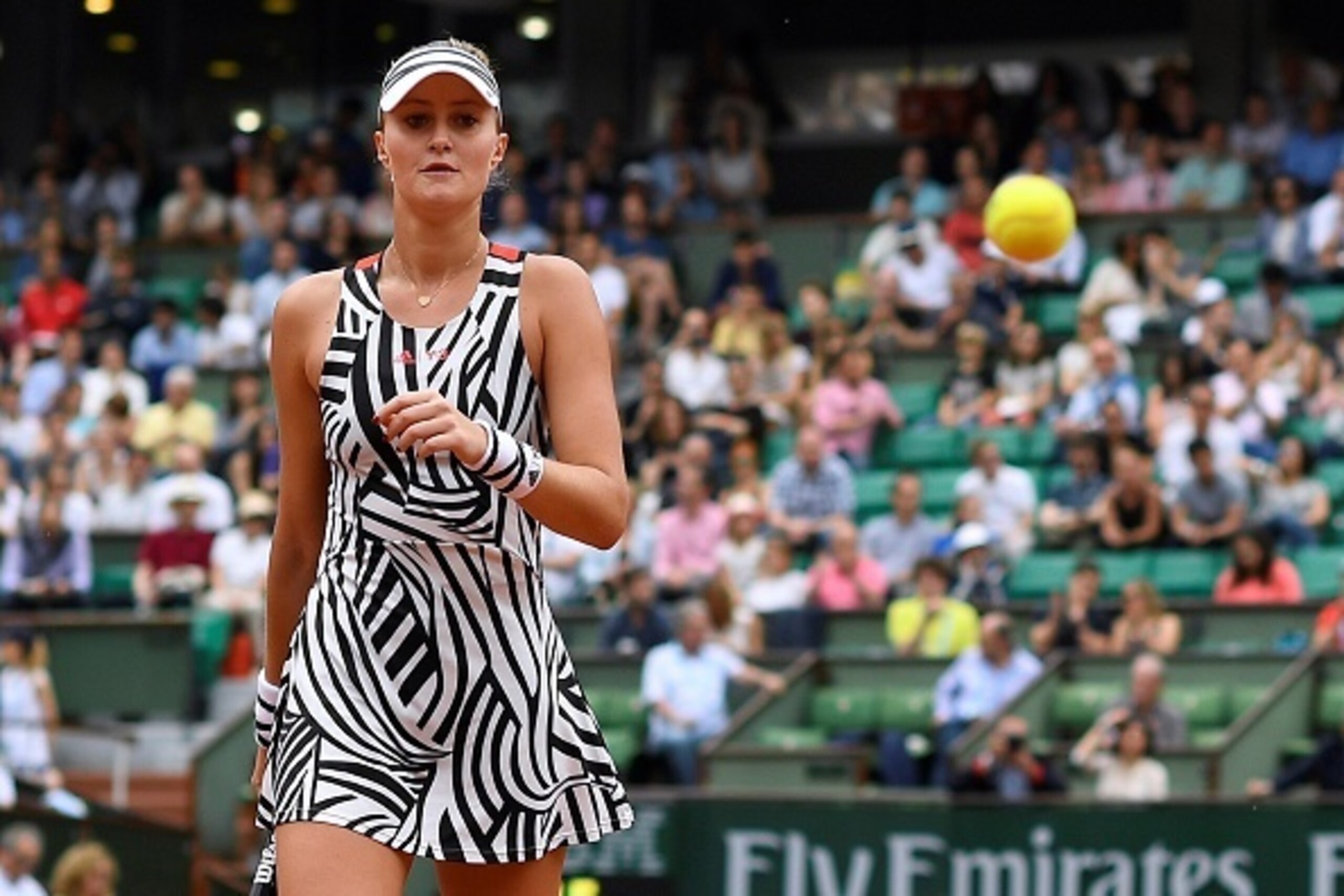 Kristina Mladenovic during a match against Serena Williams at the 2016 French Open.