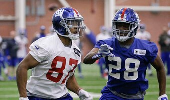 New York Giants rookies Sterling Shepard (87) and Eli Apple (28).