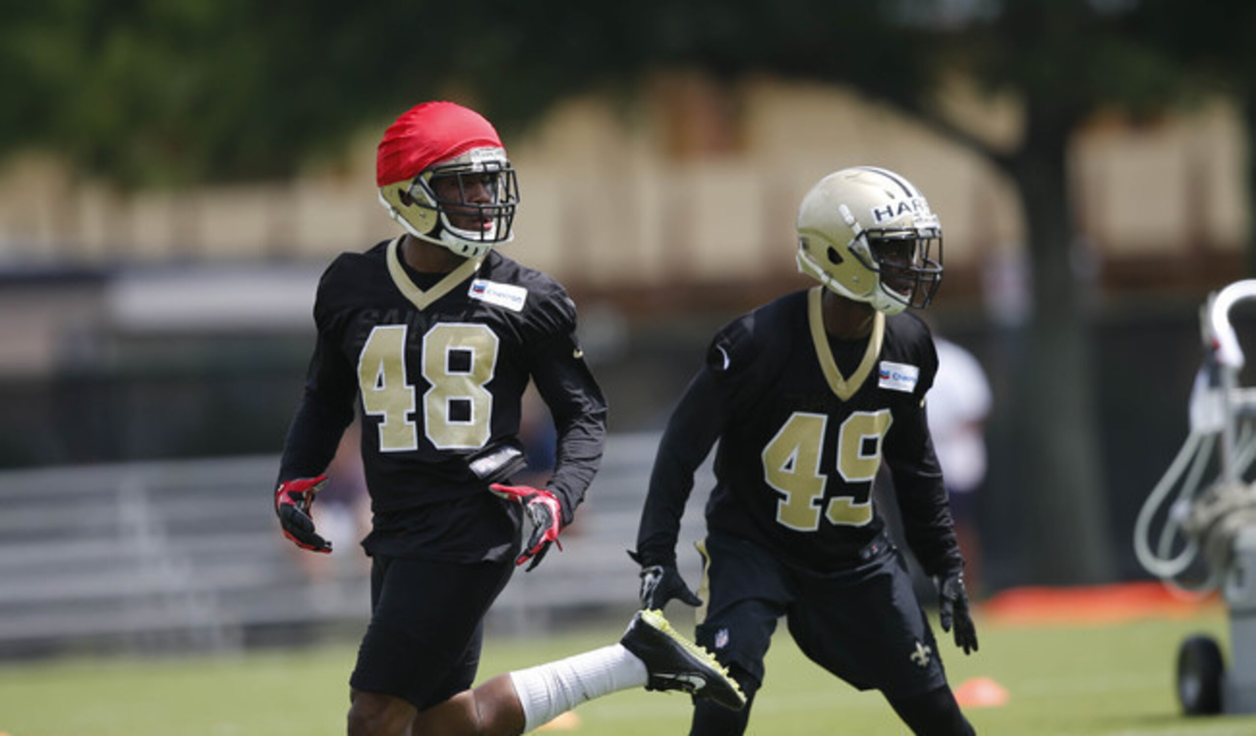 New Orleans Saints rookie defensive backs Vonn Bell (48) and De'Vante Harris (49). New Orleans Saints rookie defensive backs Vonn Bell (48) and De'Vante Harris (49).