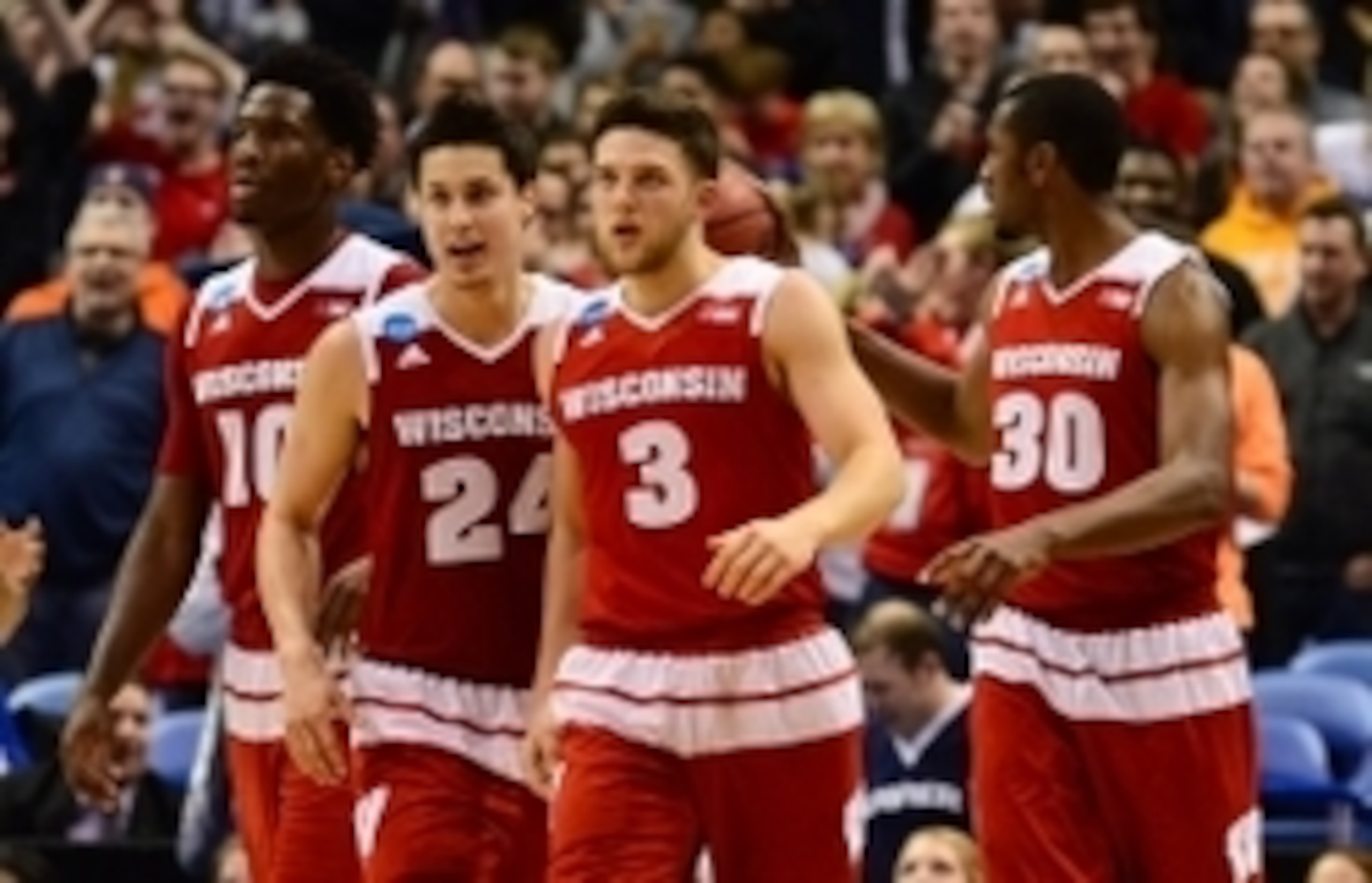 Zak Showalter (3), Bronson Koenig (24), Nigel Hayes (10), Vitto Brown (30)