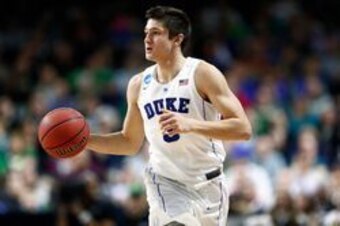 Mar 17, 2016; Providence, RI, USA; Duke Blue Devils guard Grayson Allen (3) controls the ball against the the UNC Wilmington Seahawks during second half of a first round game of the 2016 NCAA Tournament at Dunkin Donuts Center. Mandatory Credit: Mark L. B