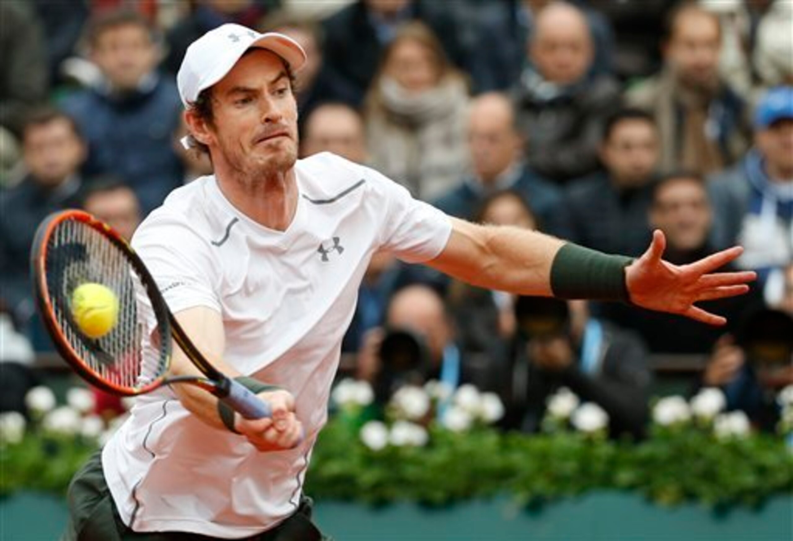 Andy Murray hits a volley during his semifinal match at the 2016 French Open.