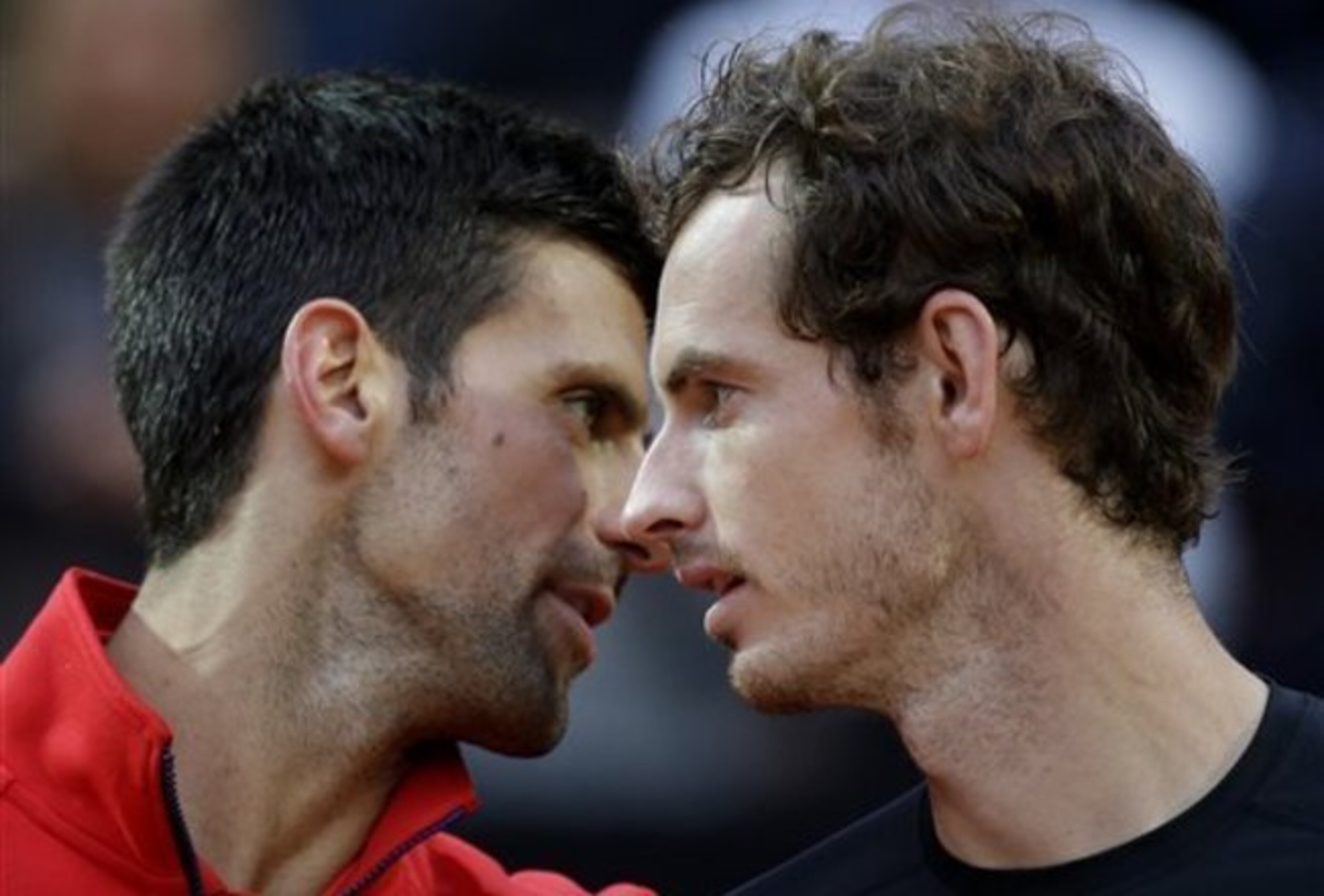Novak Djokovic and Andy Murray chat during the trophy ceremony at the 2016 BNL d'Italia in Rome.