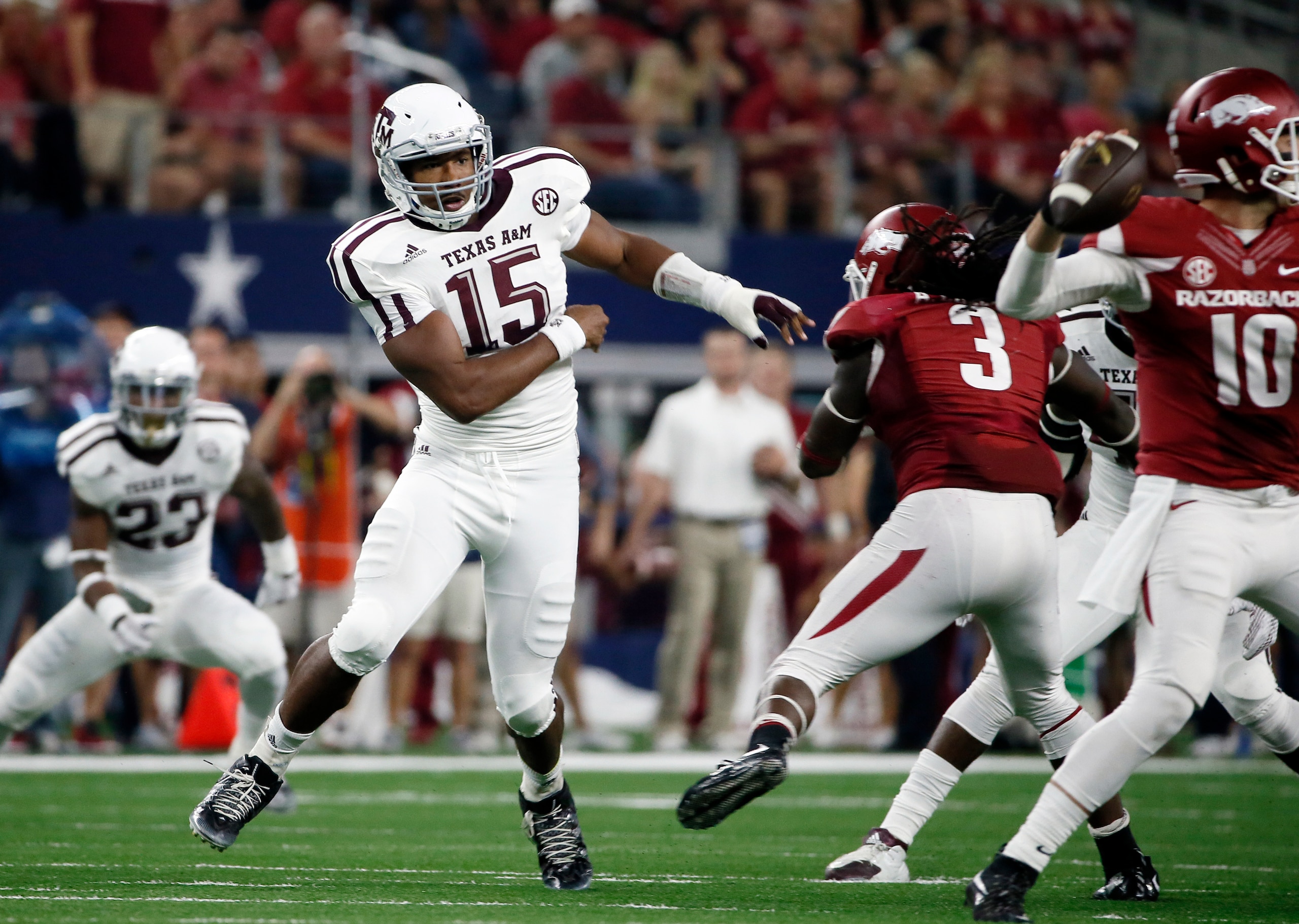 Texas A&M defensive end Myles Garrett is very tough for opposing linemen to block.