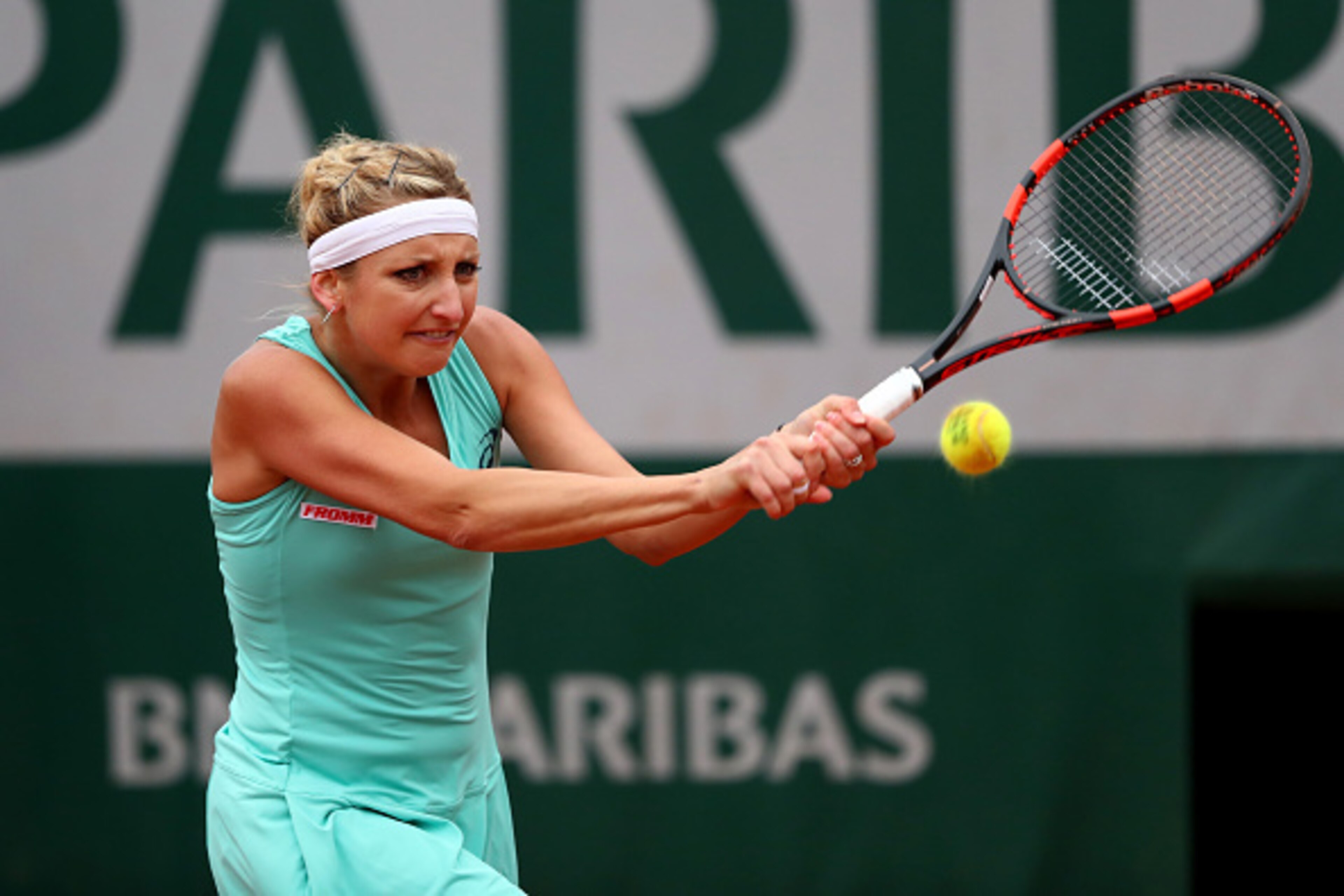 Timea Bacsinszky hits a backhand during a match at the 2016 French Open. Timea Bacsinszky hits a backhand during a match at the 2016 French Open.