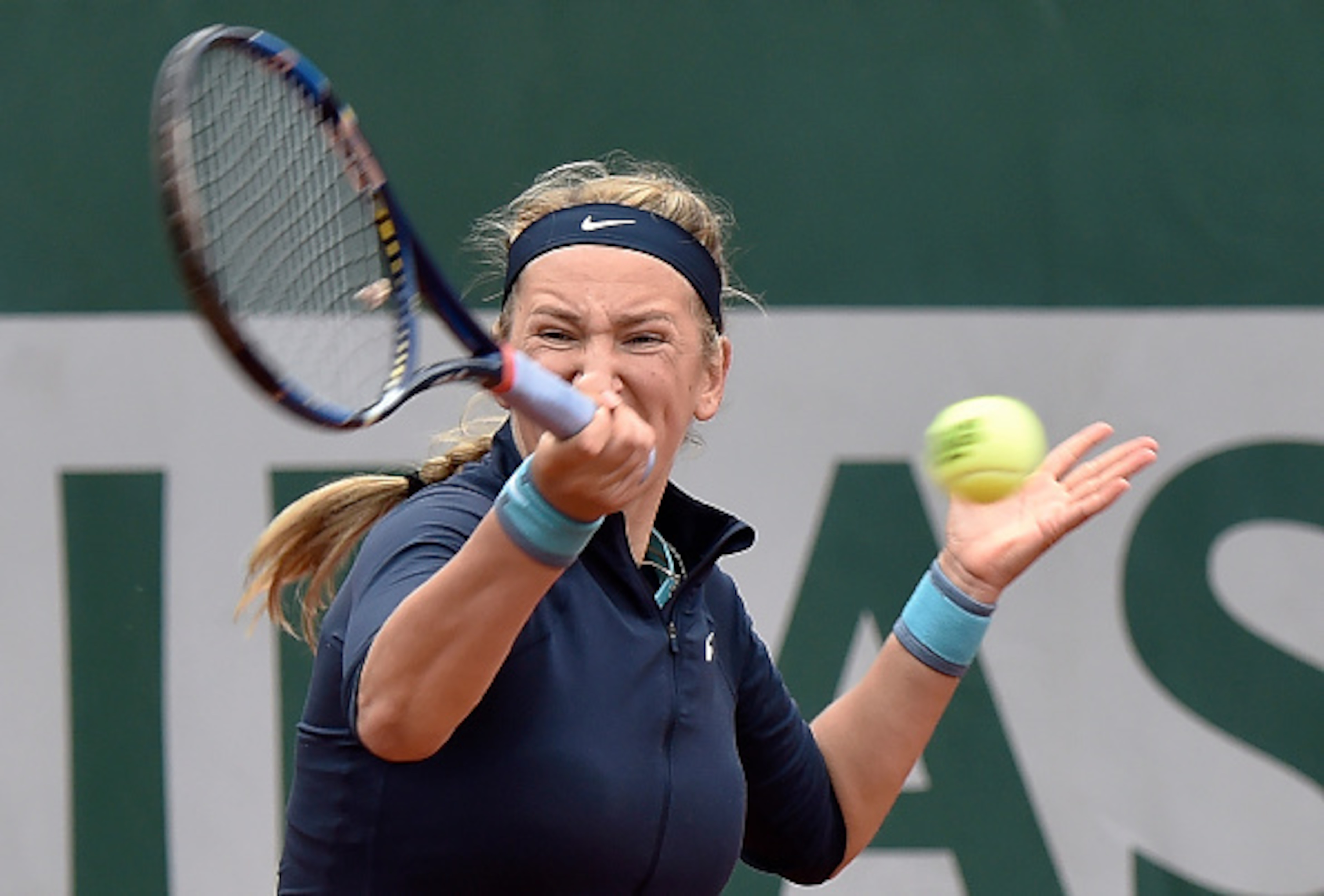 Victoria Azarenka hits a forehand during the 2016 French Open. Victoria Azarenka hits a forehand during the 2016 French Open.