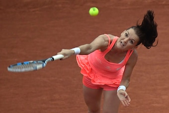 Agnieszka Radwanska serves during a match at the 2016 French open.