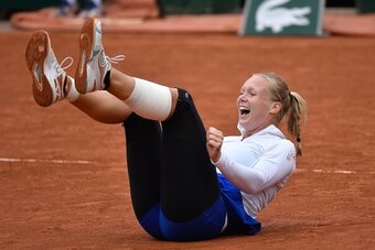 Kiki Bertens celebrates winning her quarterfinals match at the 2016 French Open.
