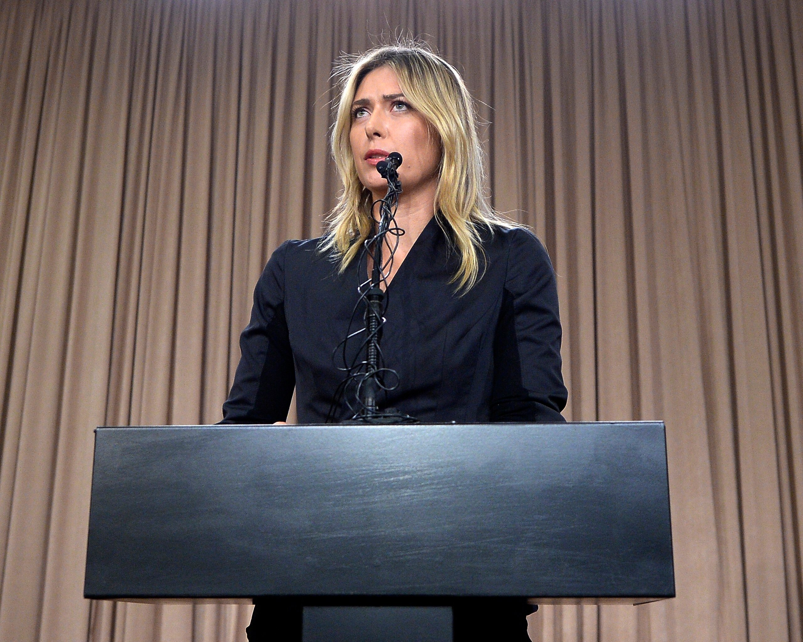 Maria Sharapova at a press conference in March admitting to a positive drug test.