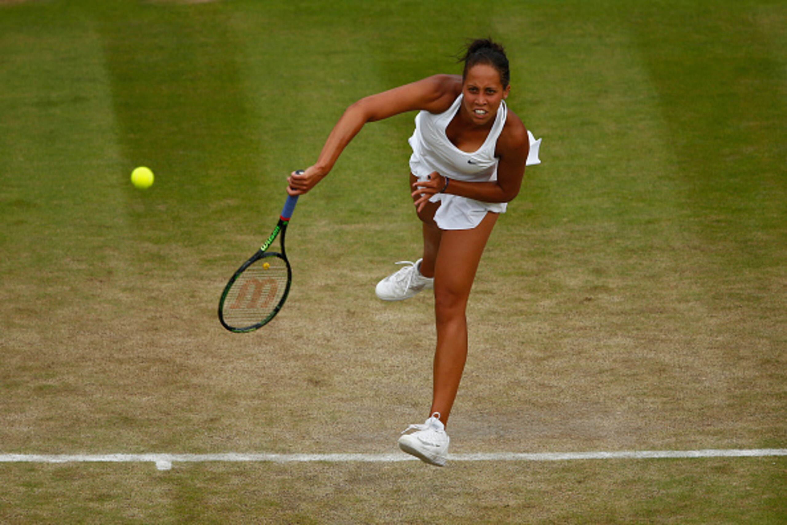 Madison Keys unleashes a serve at Wimbledon 2015.
