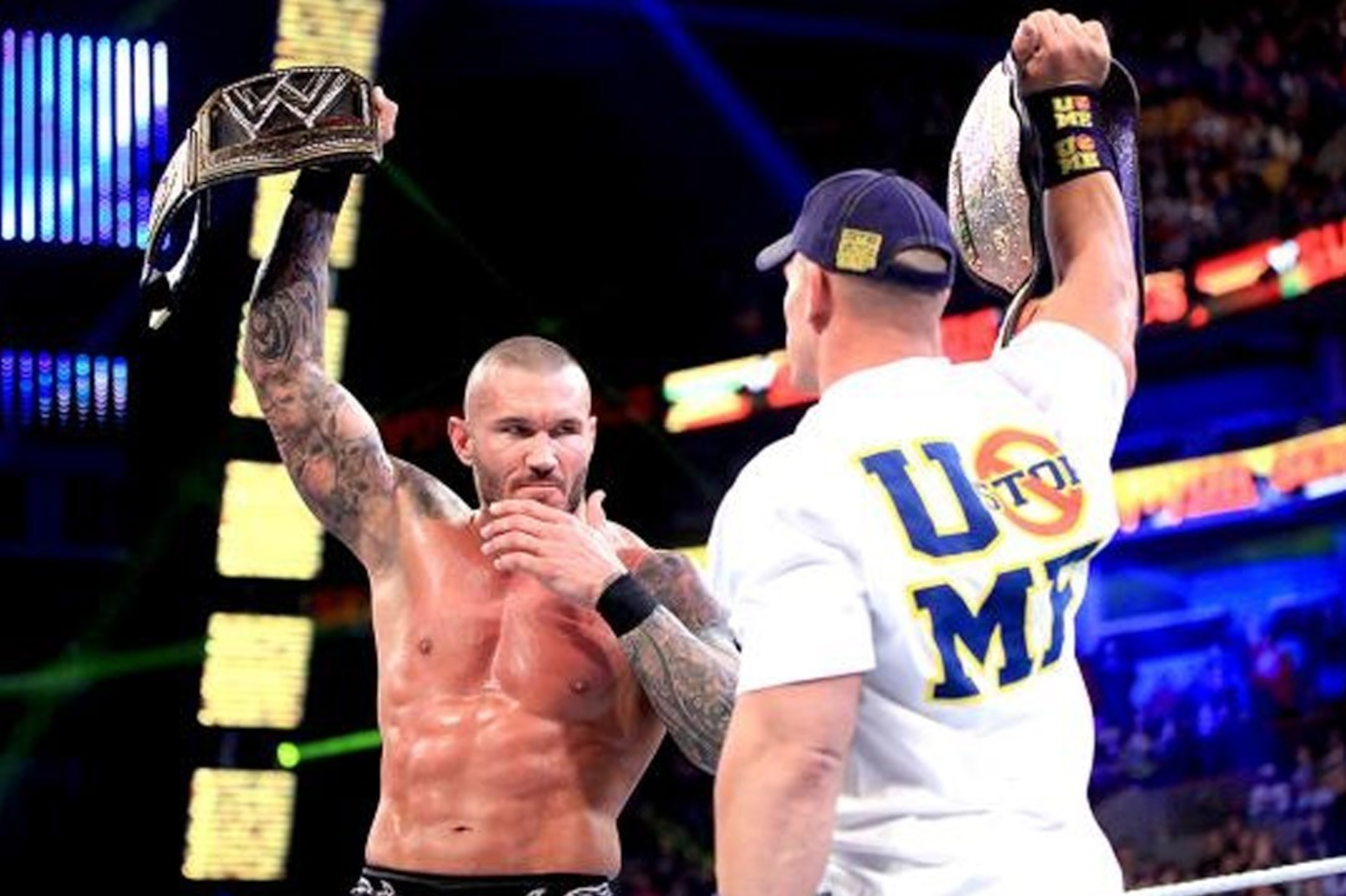 Two champions argue over who has the more important title. Two champions argue over who has the more important title.