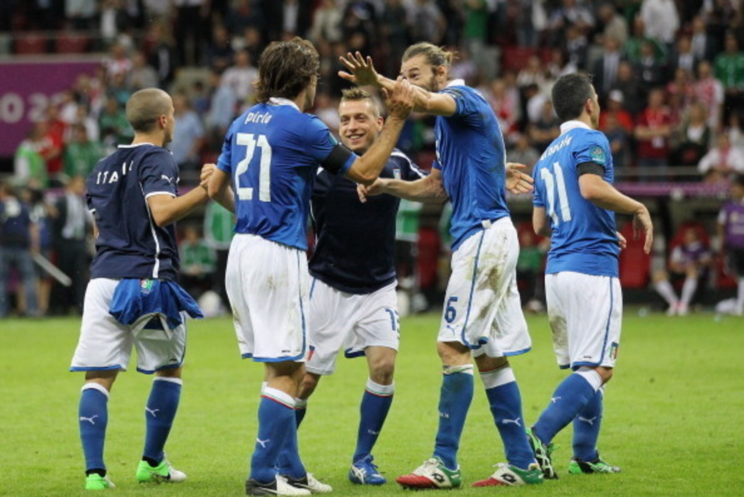 Italian players celebrate their unlikely run to the Euro 2012 final.  Is another surprise in the cards?