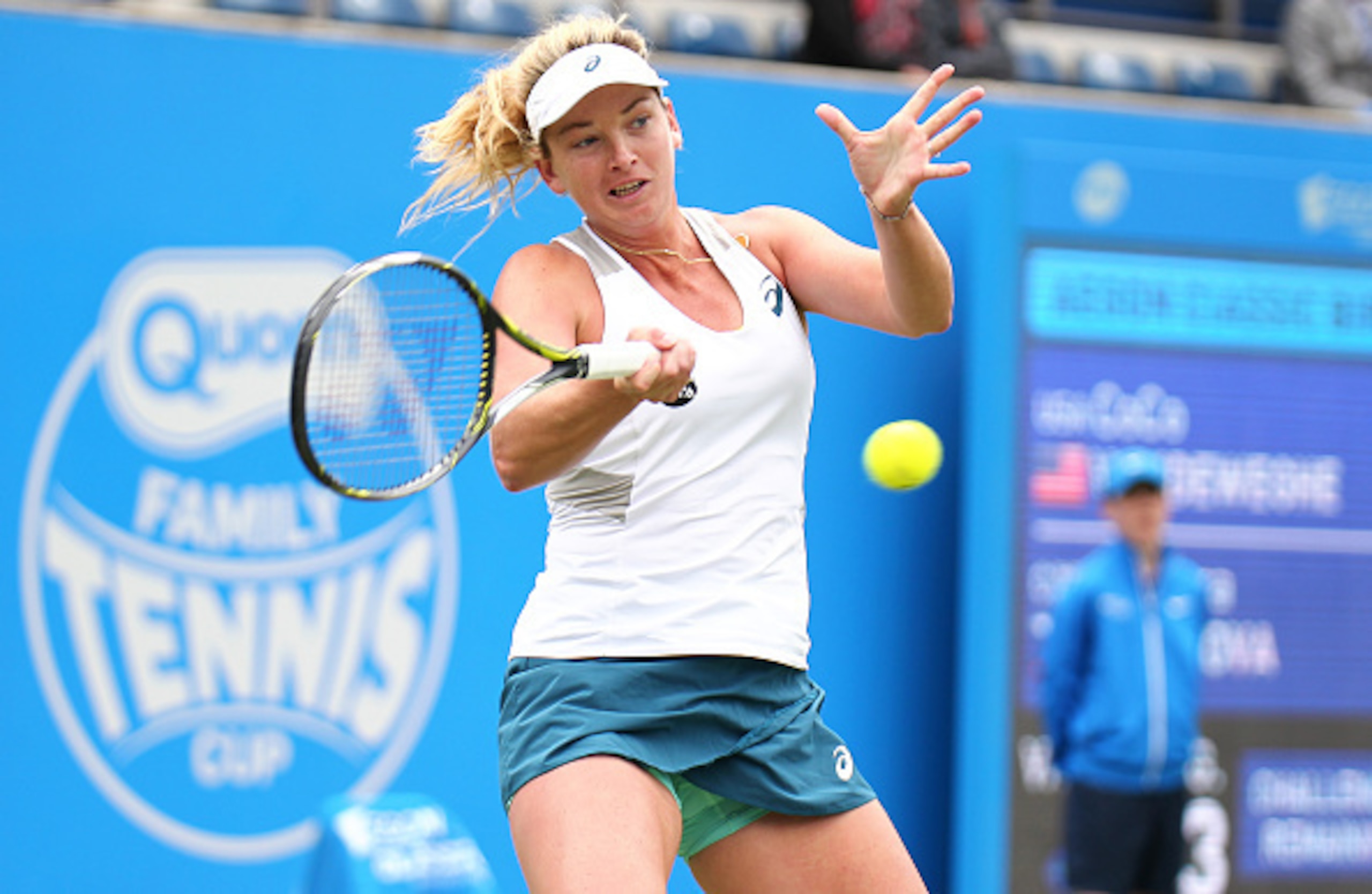 CoCo Vandeweghe hits a forehand during the 2016 Aegon Classic in Birmingham, England.