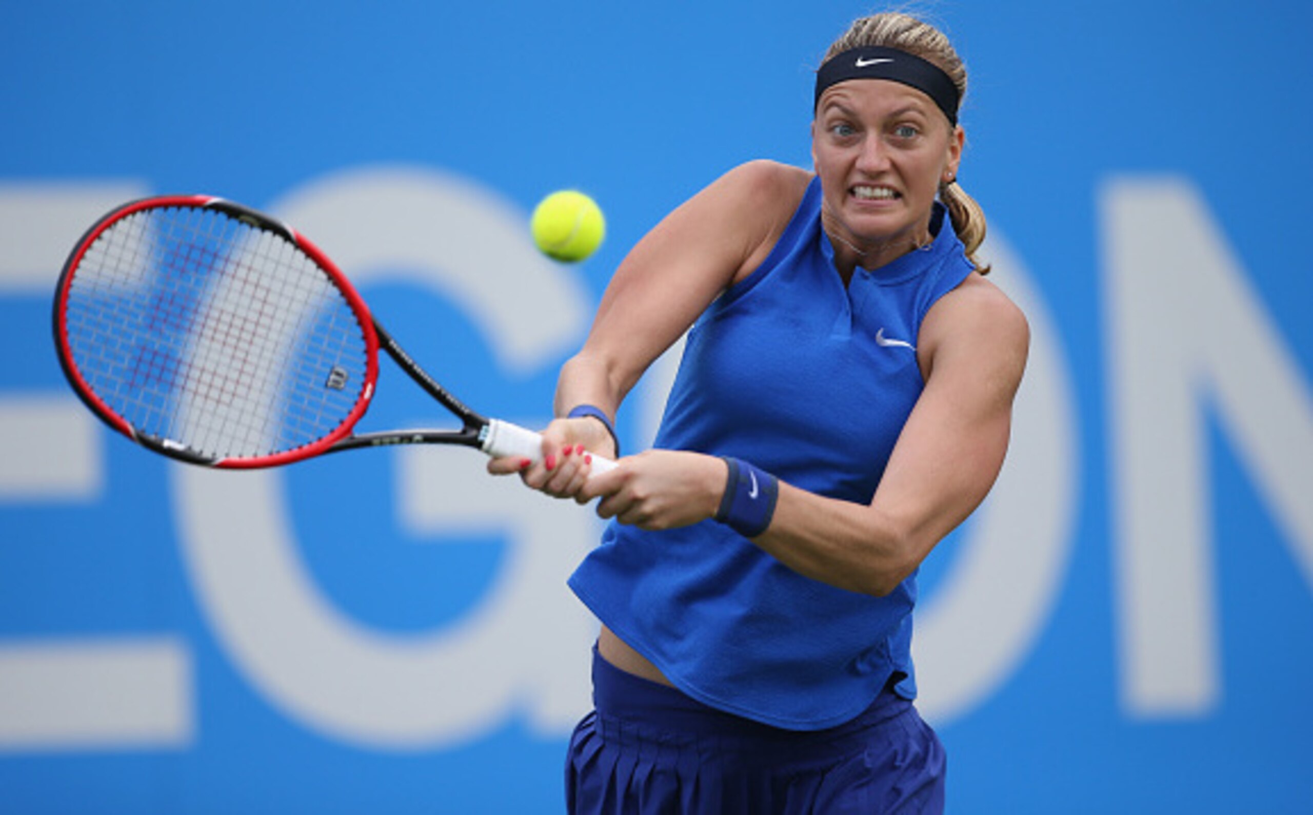 Petra Kvitova hits a backhand during the Aegon Classic.