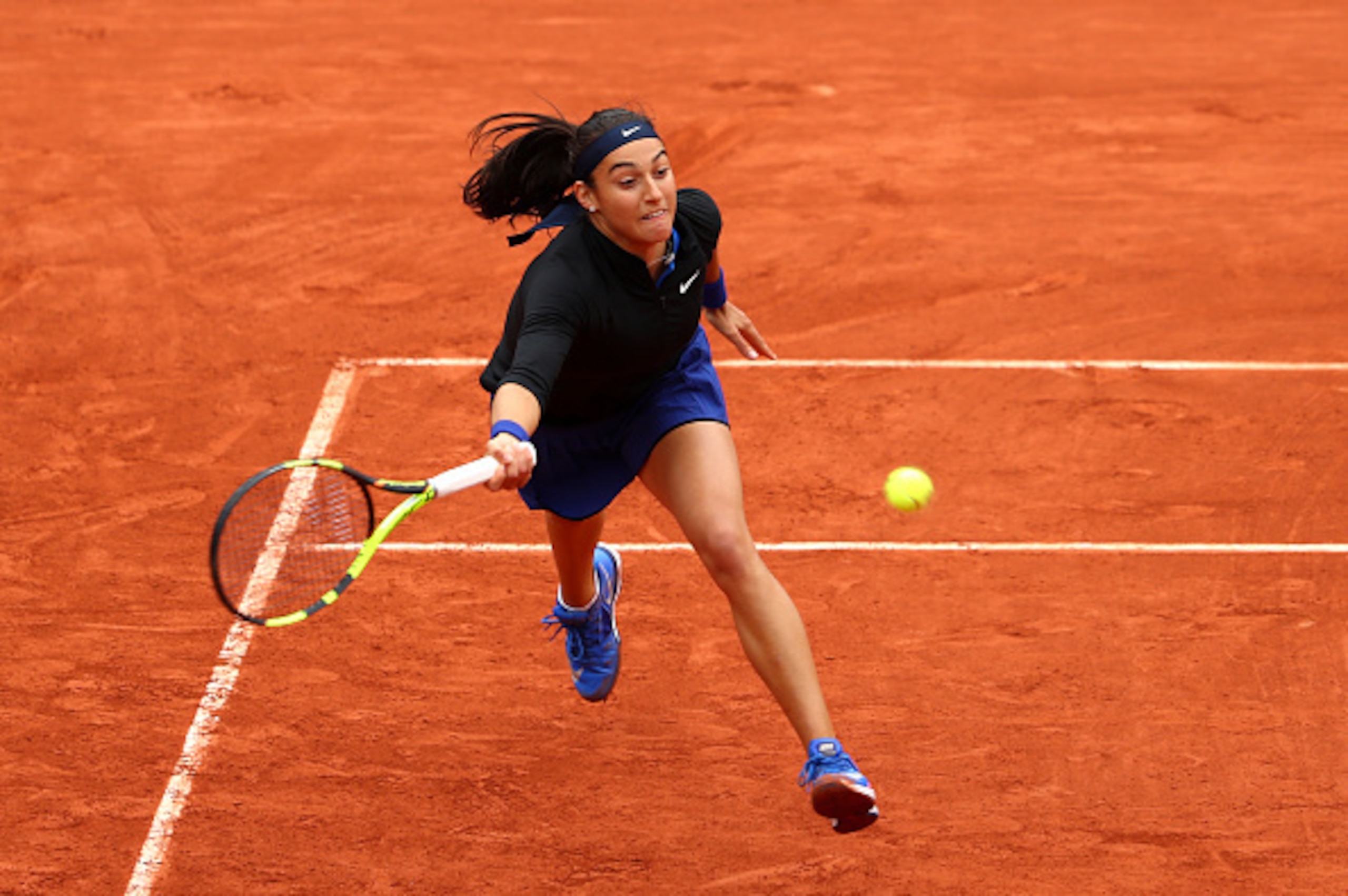 Caroline Garcia during a match at the 2016 French Open.