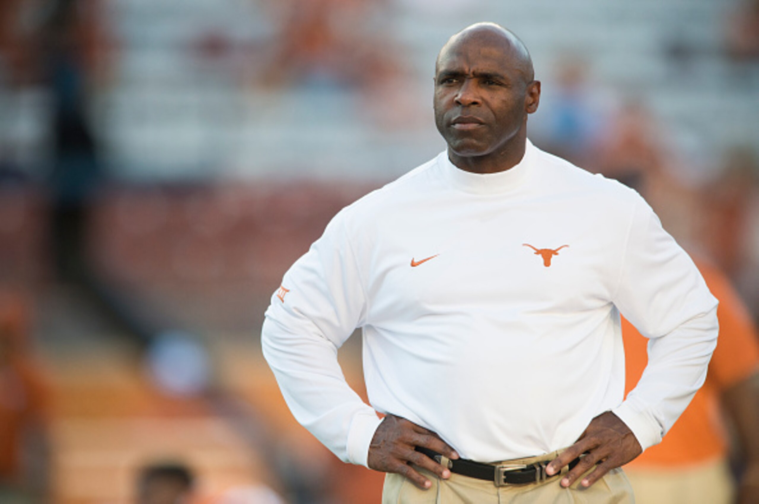 AUSTIN, TX - SEPTEMBER 12:  Texas Longhorns head coach Charlie Strong looks on before kickoff against the Rice Owls on September 12, 2015 at Darrell K Royal-Texas Memorial Stadium in Austin, Texas.  (Photo by Cooper Neill/Getty Images)