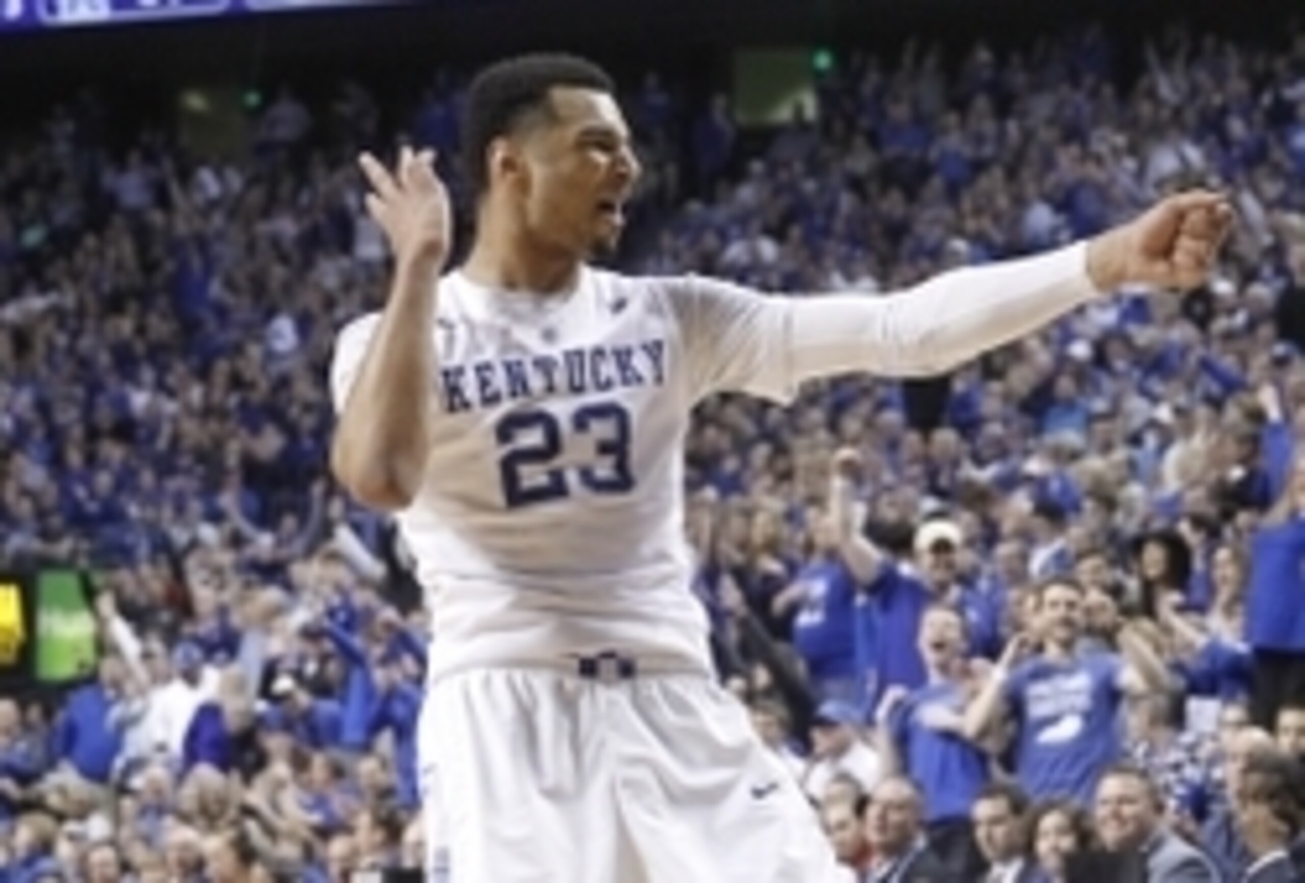 Mar 5, 2016; Lexington, KY, USA; Kentucky Wildcats guard Jamal Murray (23) reacts from the court during the game against the LSU Tigers in the second half at Rupp Arena. Mandatory Credit: Mark Zerof-USA TODAY Sports Mar 5, 2016; Lexington, KY, USA; Kentucky Wildcats guard Jamal Murray (23) reacts from the court during the game against the LSU Tigers in the second half at Rupp Arena. Mandatory Credit: Mark Zerof-USA TODAY Sports