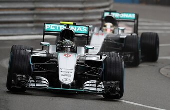 Lewis Hamilton chases Nico Rosberg at the Monaco Grand Prix.