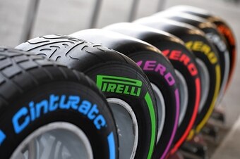 The full range of Pirelli's 2016 F1 tyres.