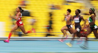 Allyson Felix might not be THAT far in front against the loaded field in the 200 meters, but she'll still look like a blur.