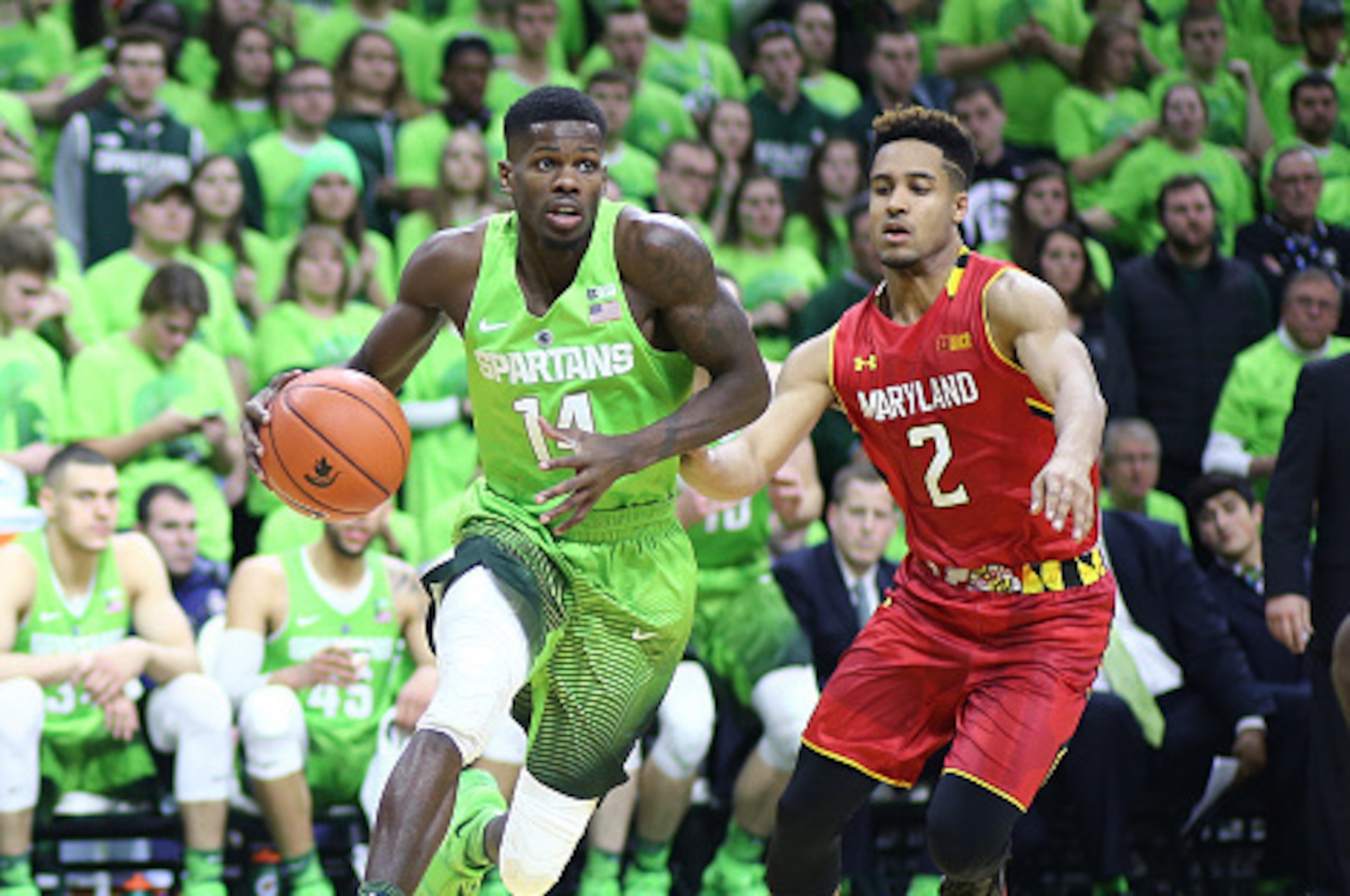 Eron Harris (14) and Melo Trimble (2)