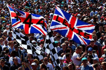 Lewis Hamilton supporters in the crowd at the 2015 British Grand Prix.