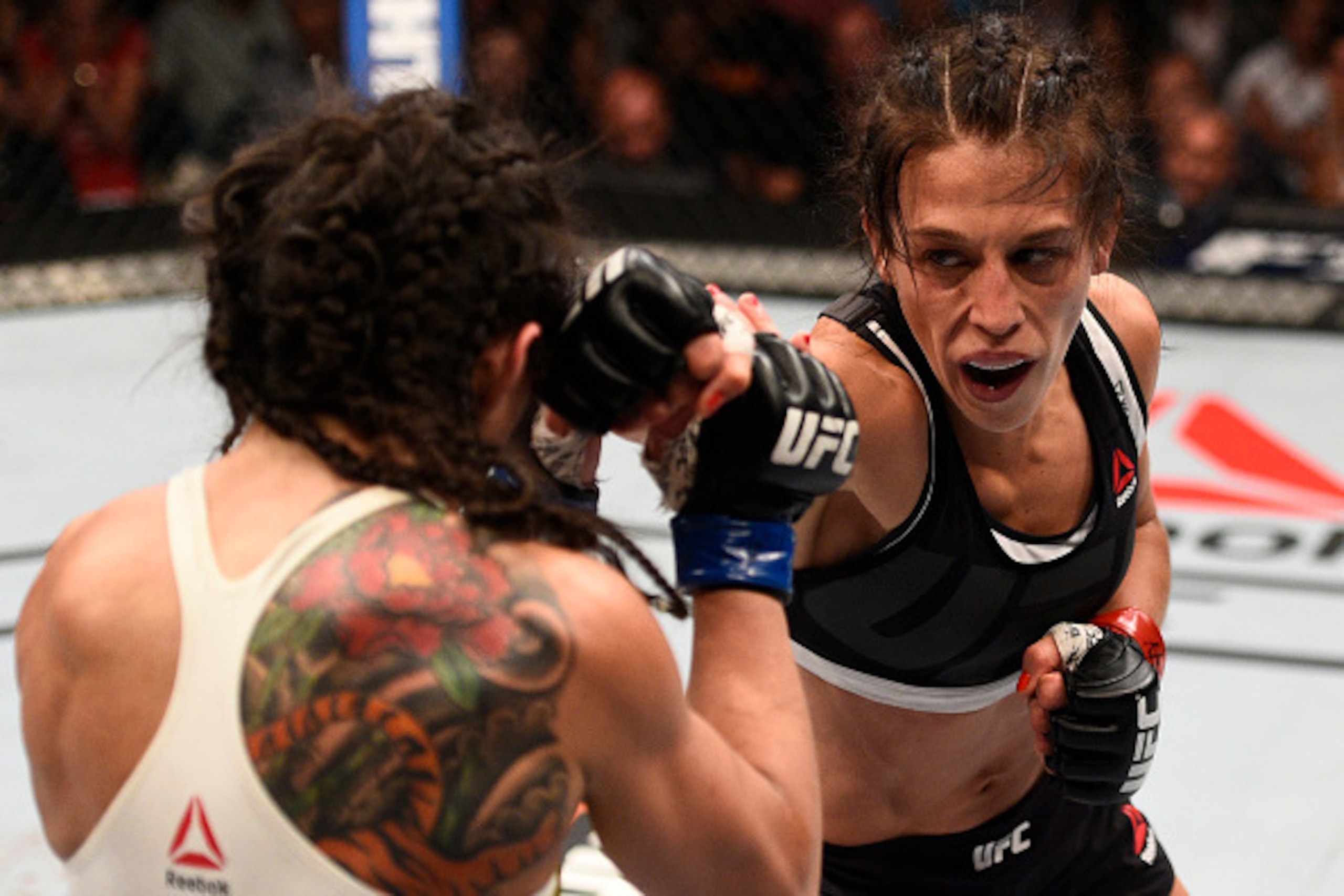 Champion Joanna Jedrzejczyk (left) and Claudia Gadelha squared off Friday night.
