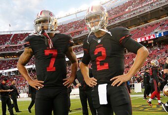 49ers QBs Colin Kaepernick (left) and Blaine Gabbert