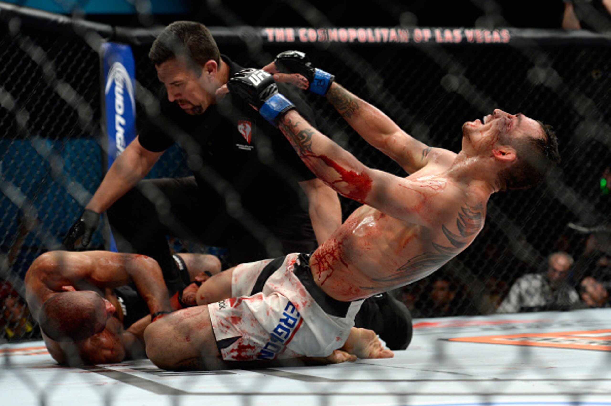 Tony Ferguson celebrates after submitting Edson Barboza.
