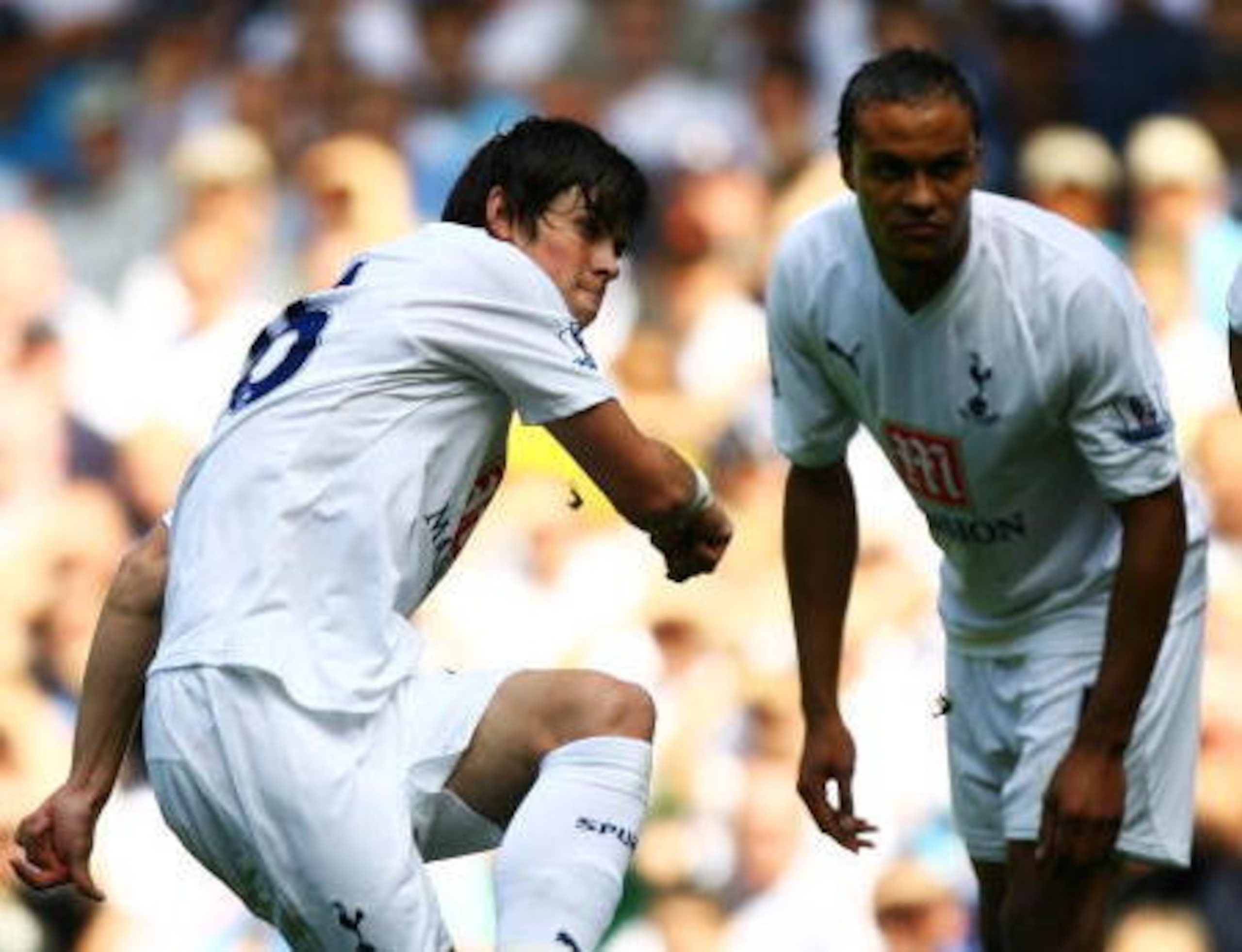 Gareth Bale looks on as he scores a free-kick against Arsenal in 2007. It took until his early-20s for him to find his feet with Spurs, but his promise was evident as a teenager.